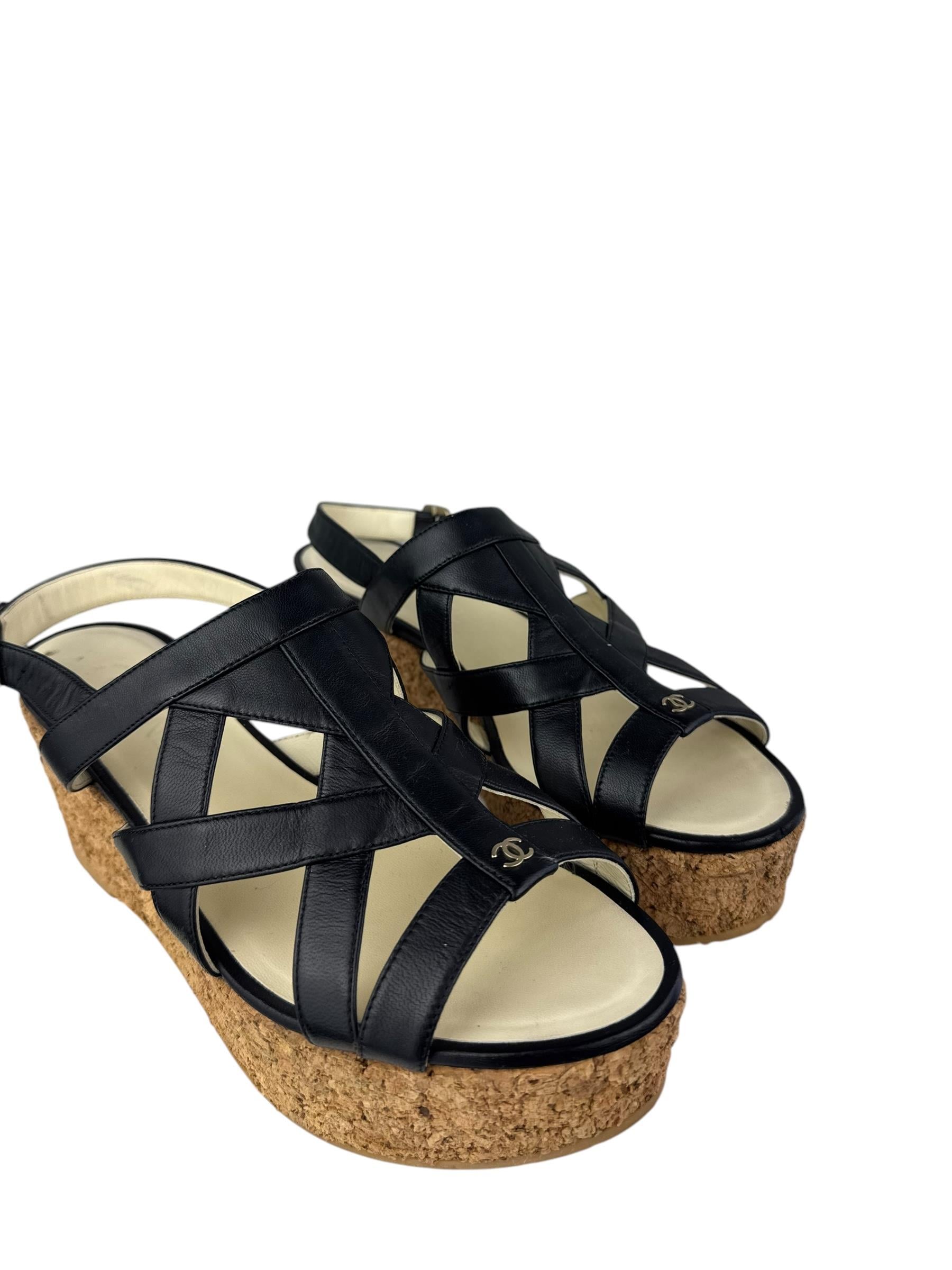 CHANEL SS15 BLACK LEATHER SANDALS