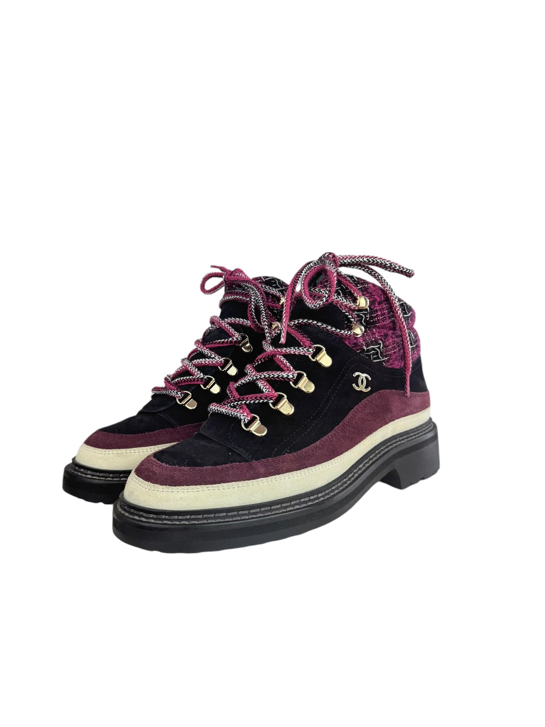 CHANEL SS22/23 TWEED SUEDE BOOTS