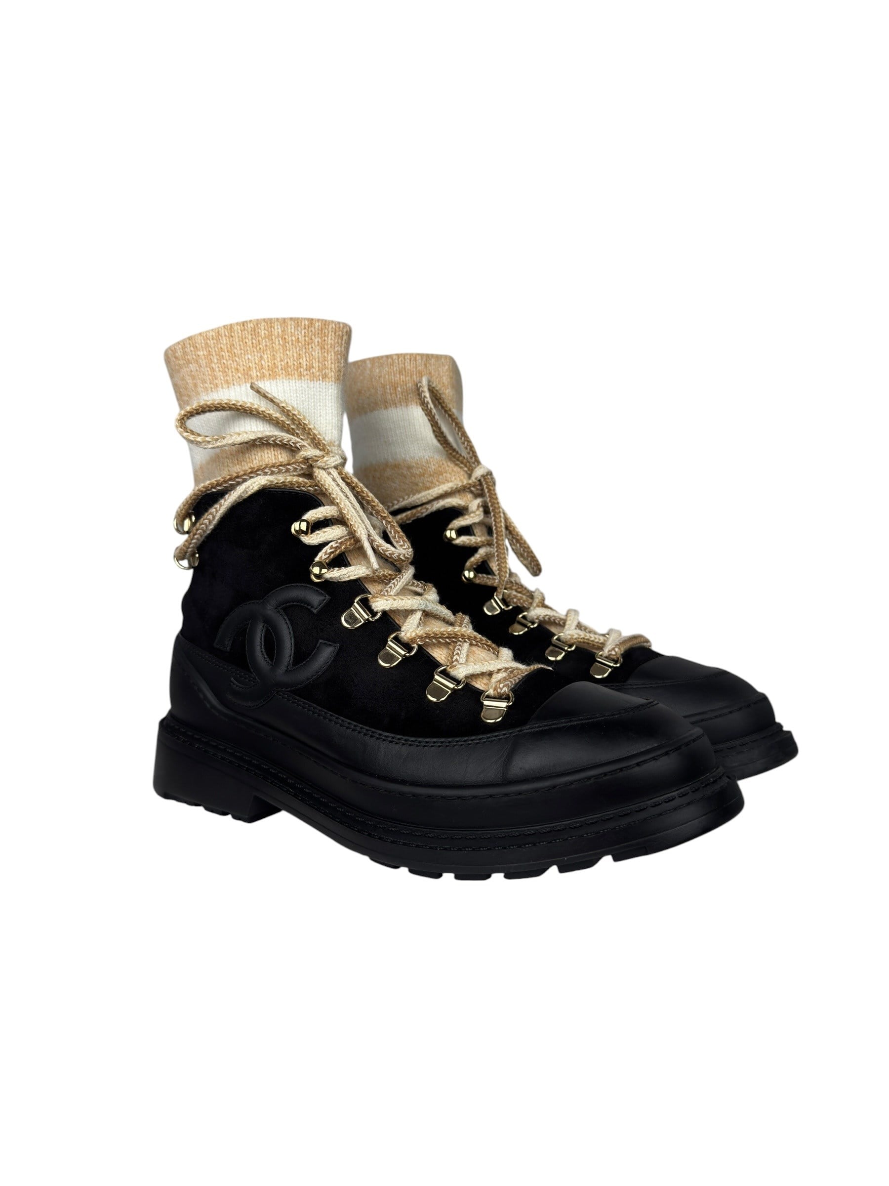 CHANEL SUEDE CC INTERLOCKING BOOTS