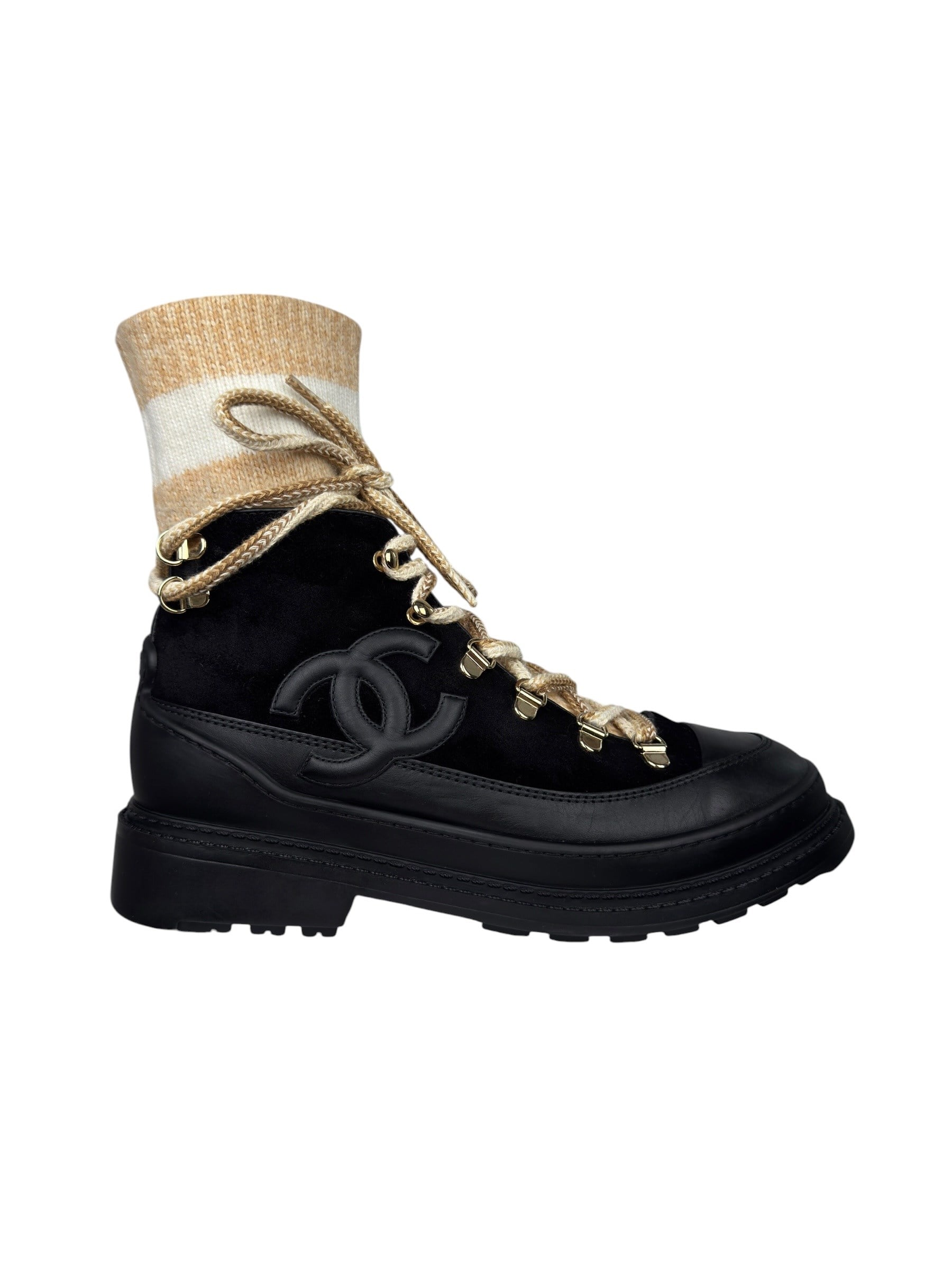 CHANEL SUEDE CC INTERLOCKING BOOTS