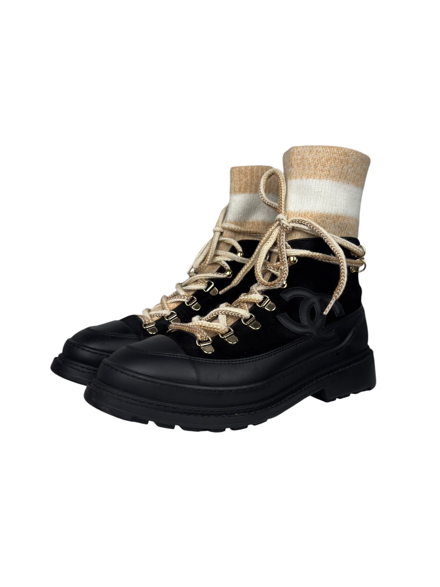 CHANEL SUEDE CC INTERLOCKING BOOTS