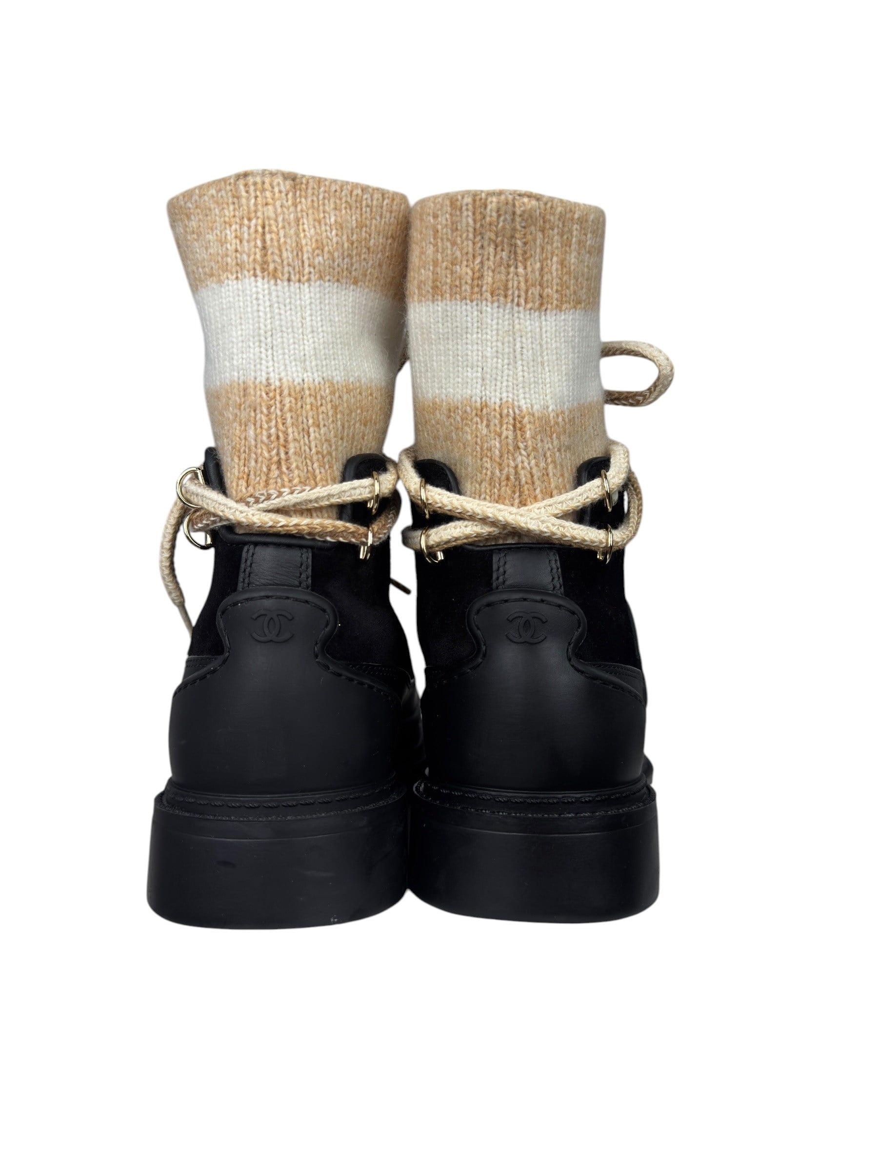 CHANEL SUEDE CC INTERLOCKING BOOTS