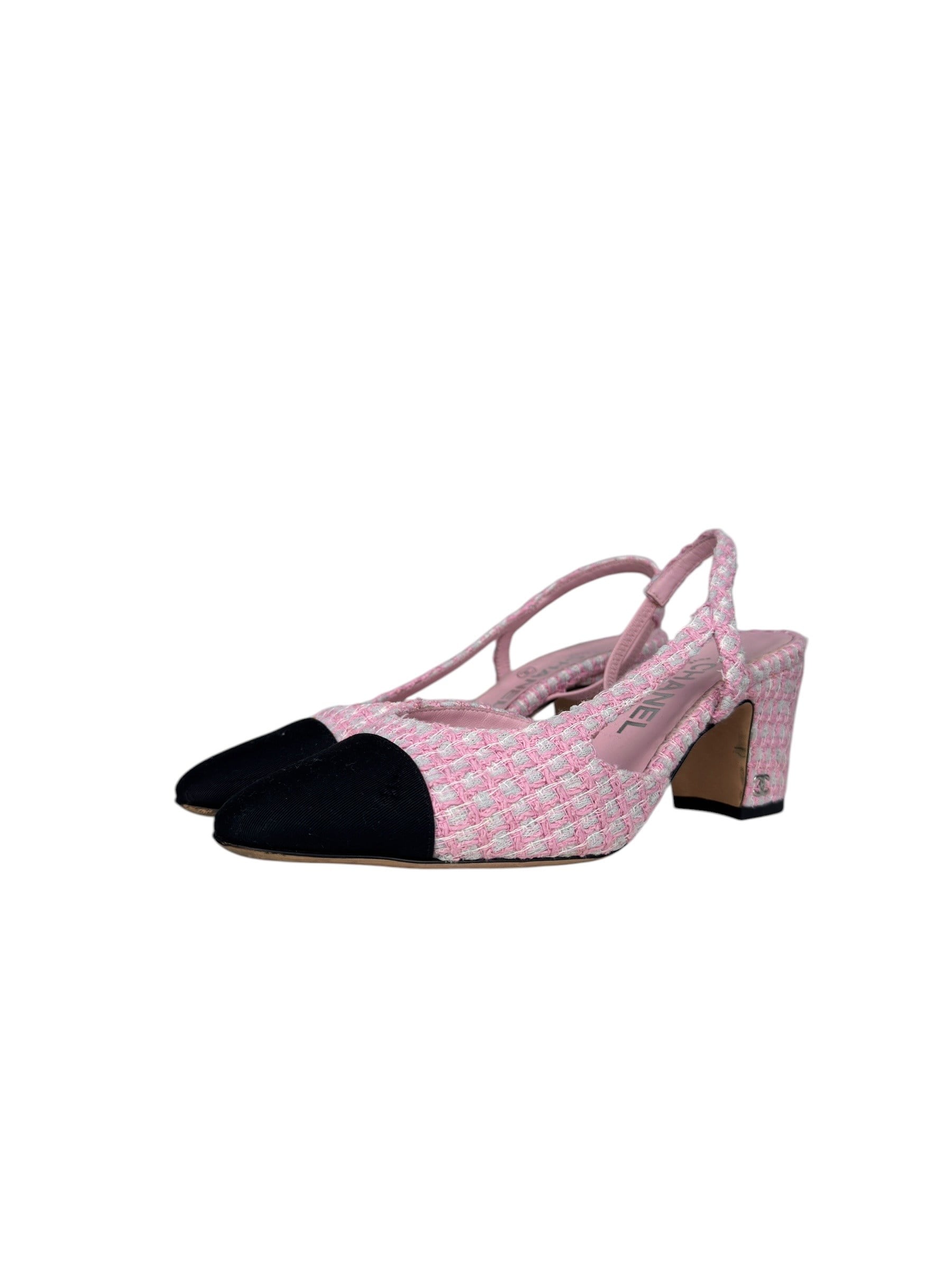 CHANEL TWEED PINK SLINGBACK