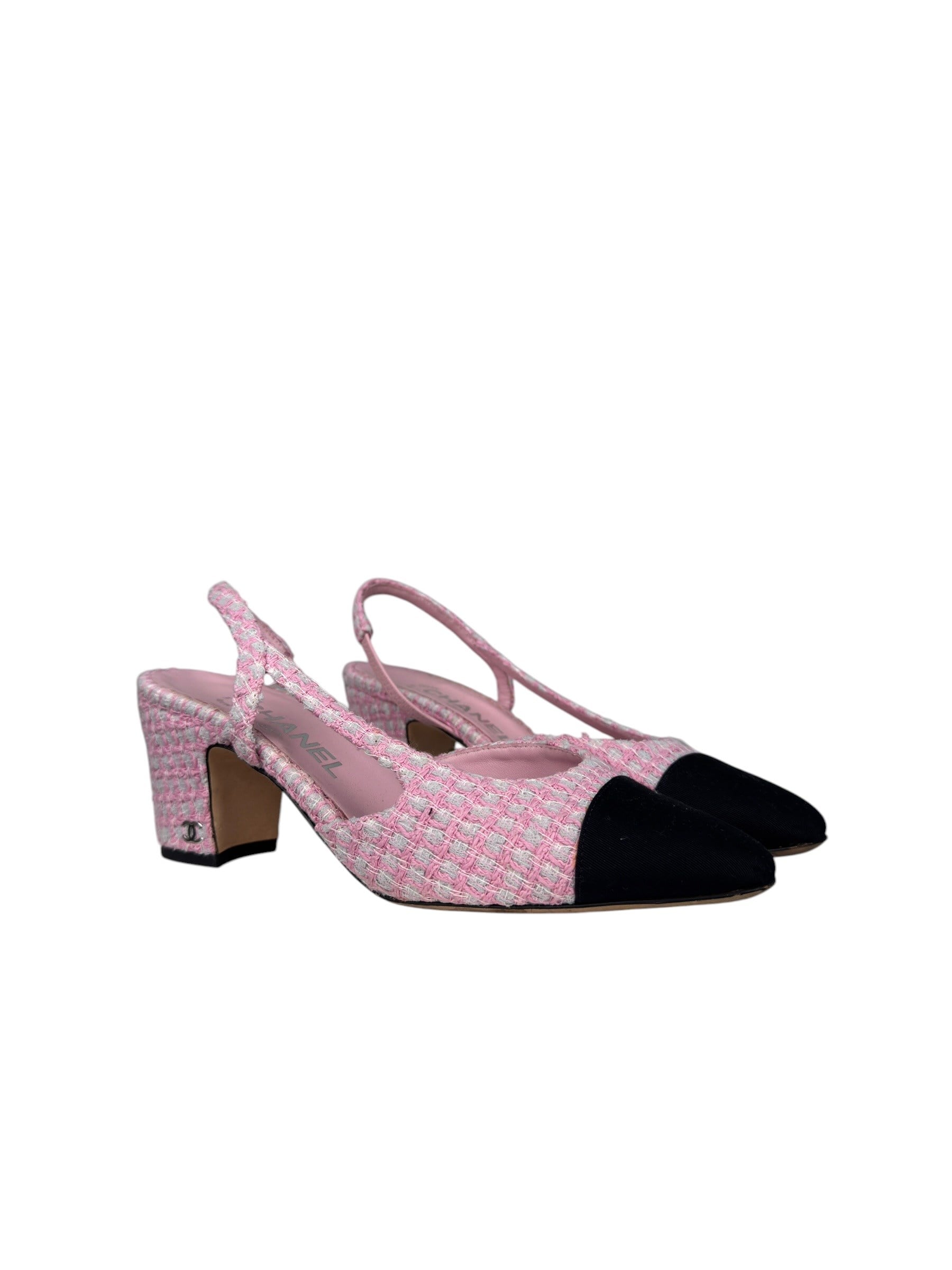 CHANEL TWEED PINK SLINGBACK