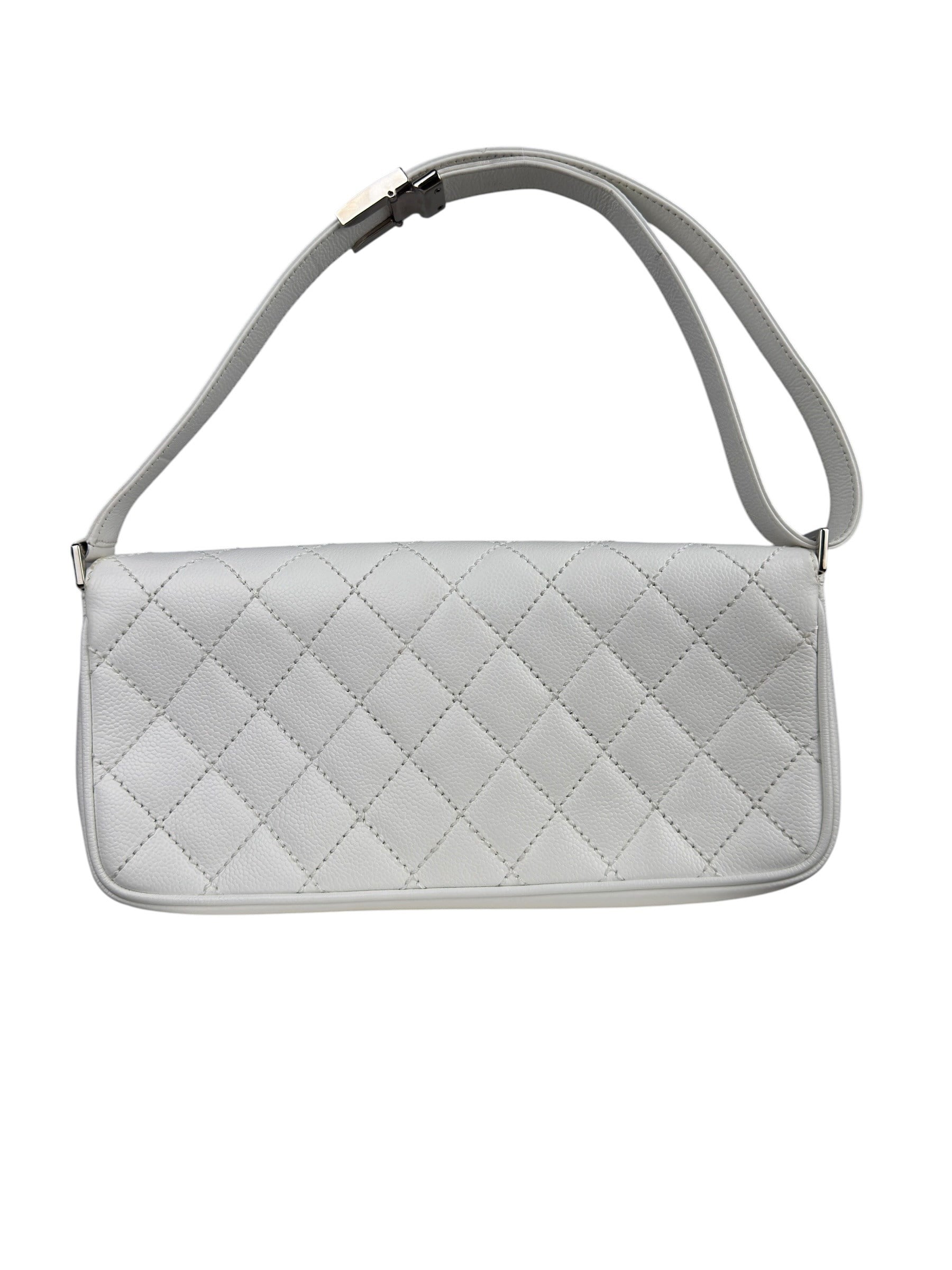 CHANEL WHITE CC LOGO QUILTED LEATHER  SHOULDER BAG