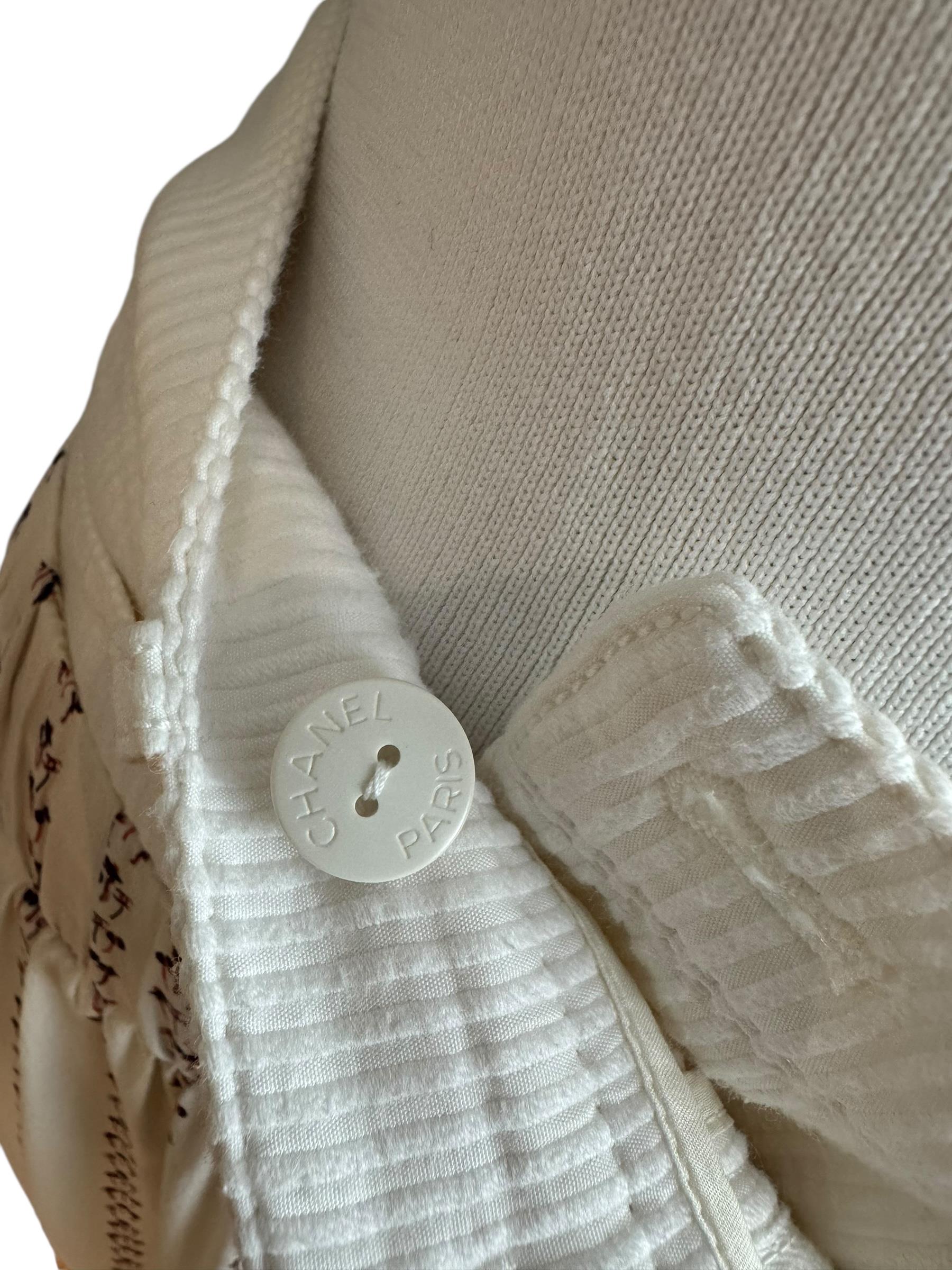 CHANEL WHITE PRINTED SILK DENIM WAISTBAND PANTS