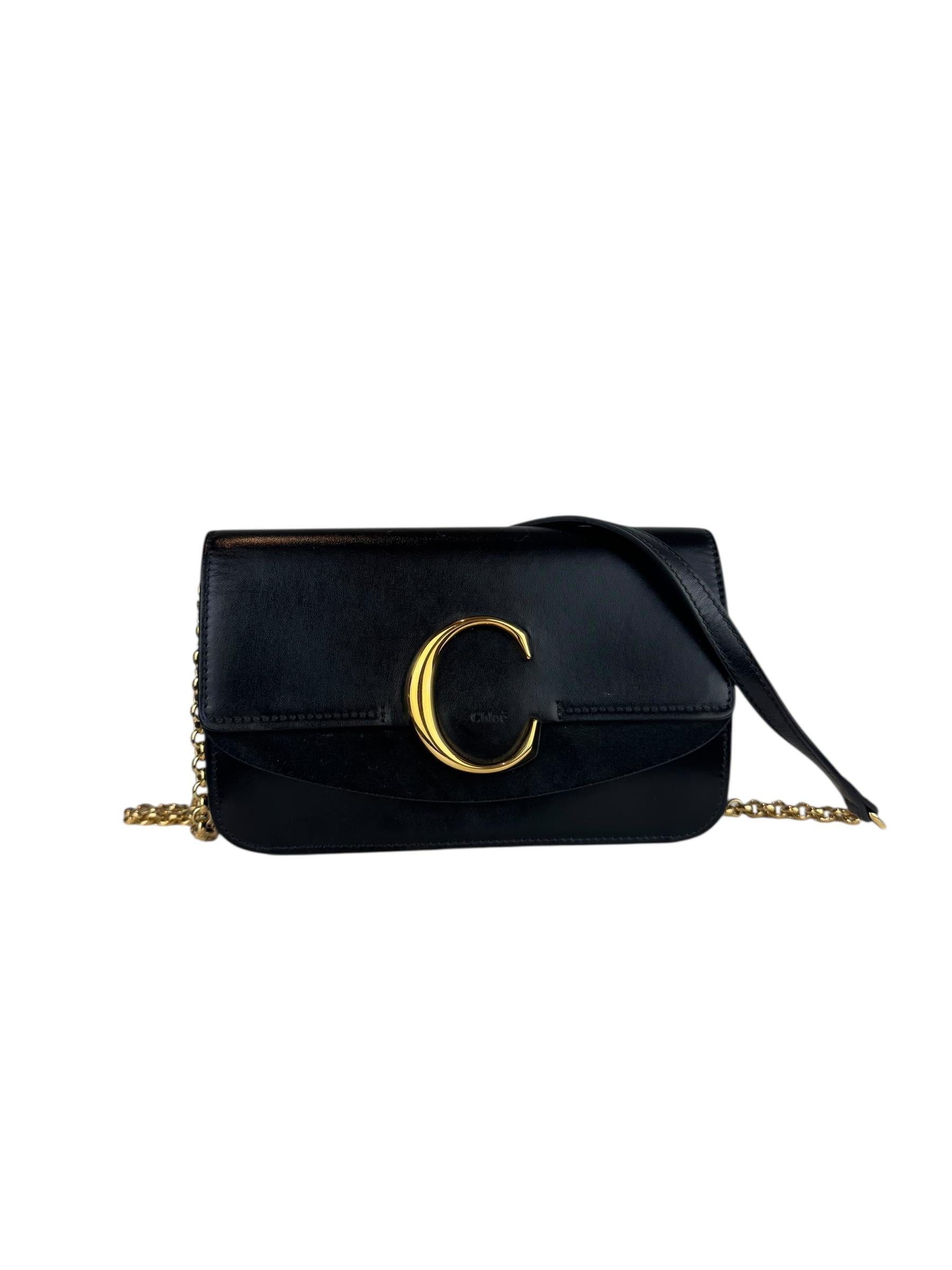 CHLOE BLACK C LOGO CHAIN BAG 