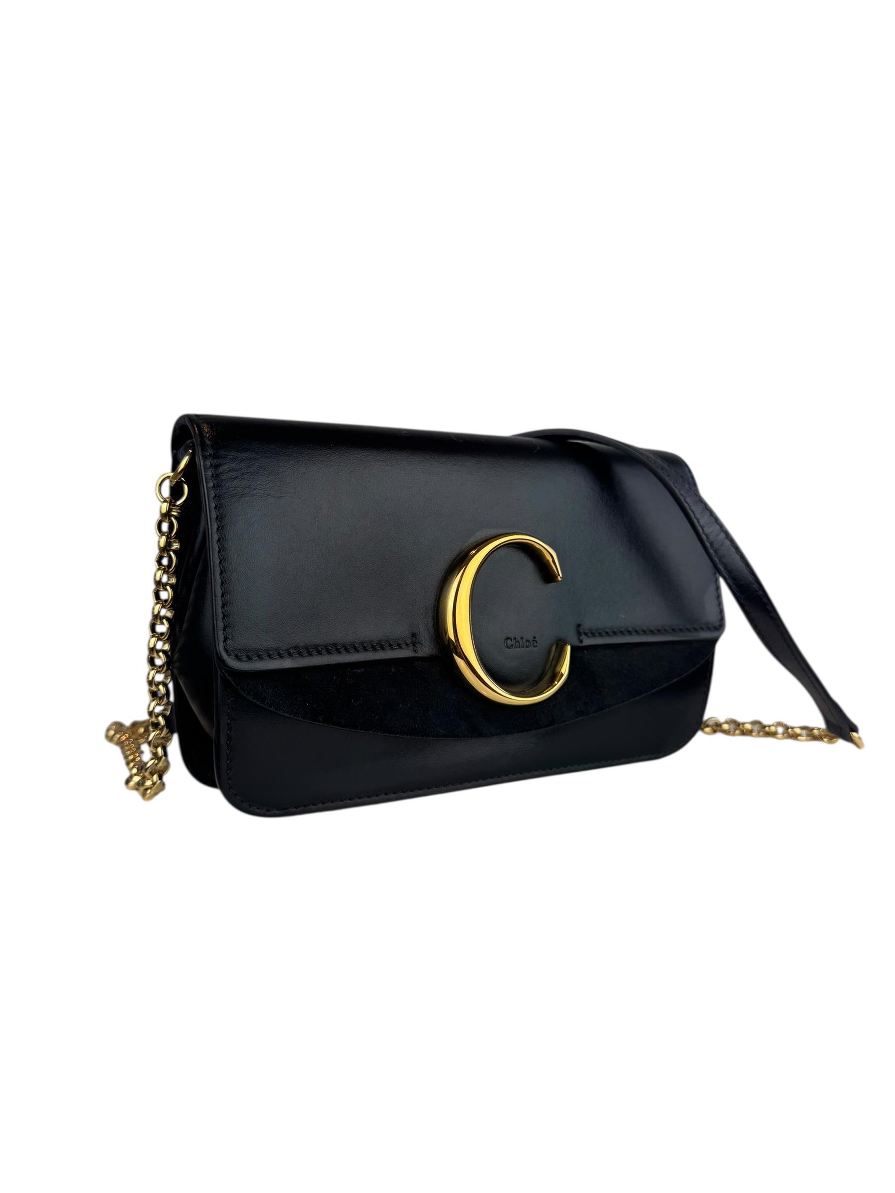 CHLOE BLACK C LOGO CHAIN BAG 