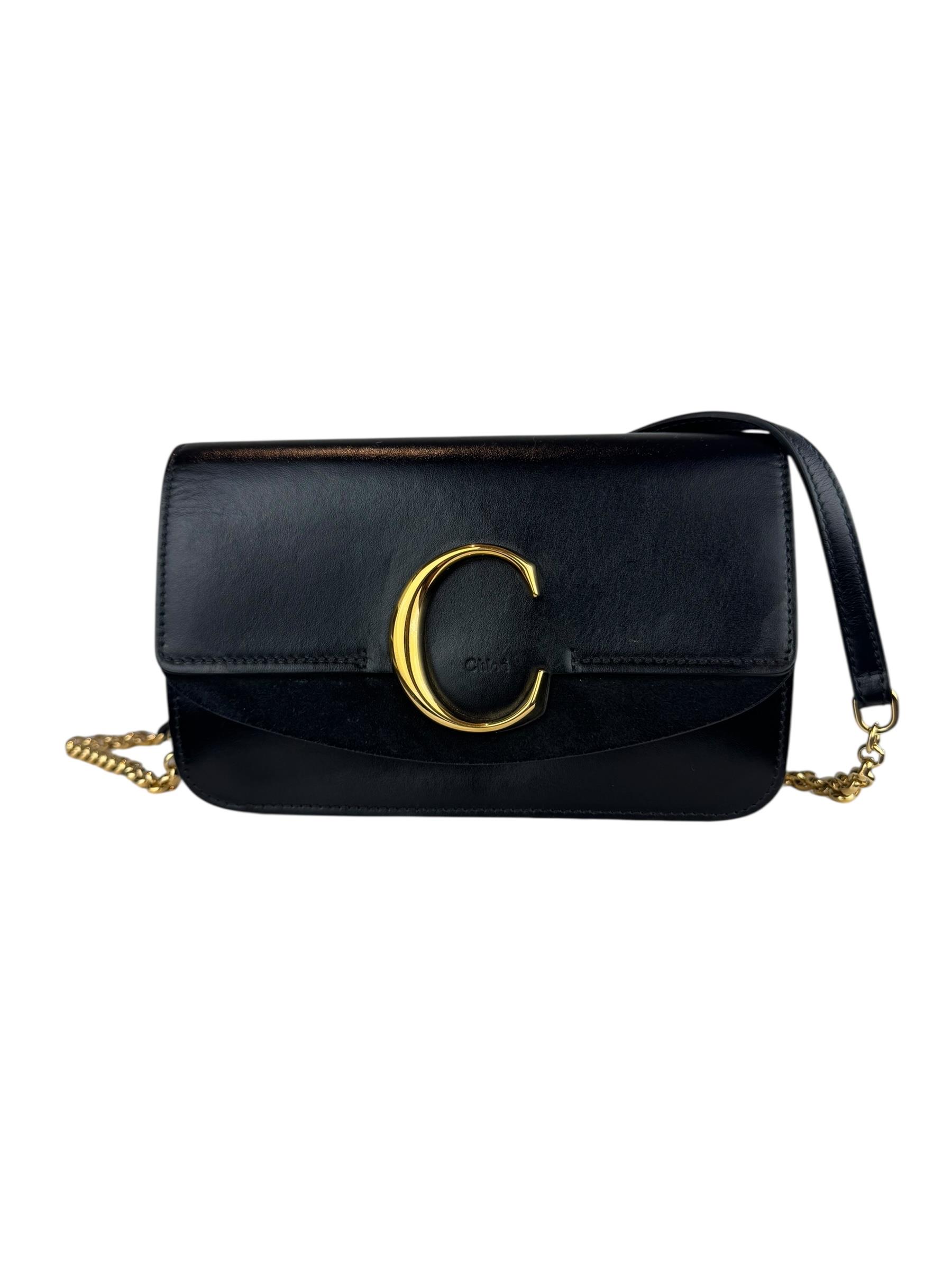 CHLOE BLACK C LOGO CHAIN BAG 