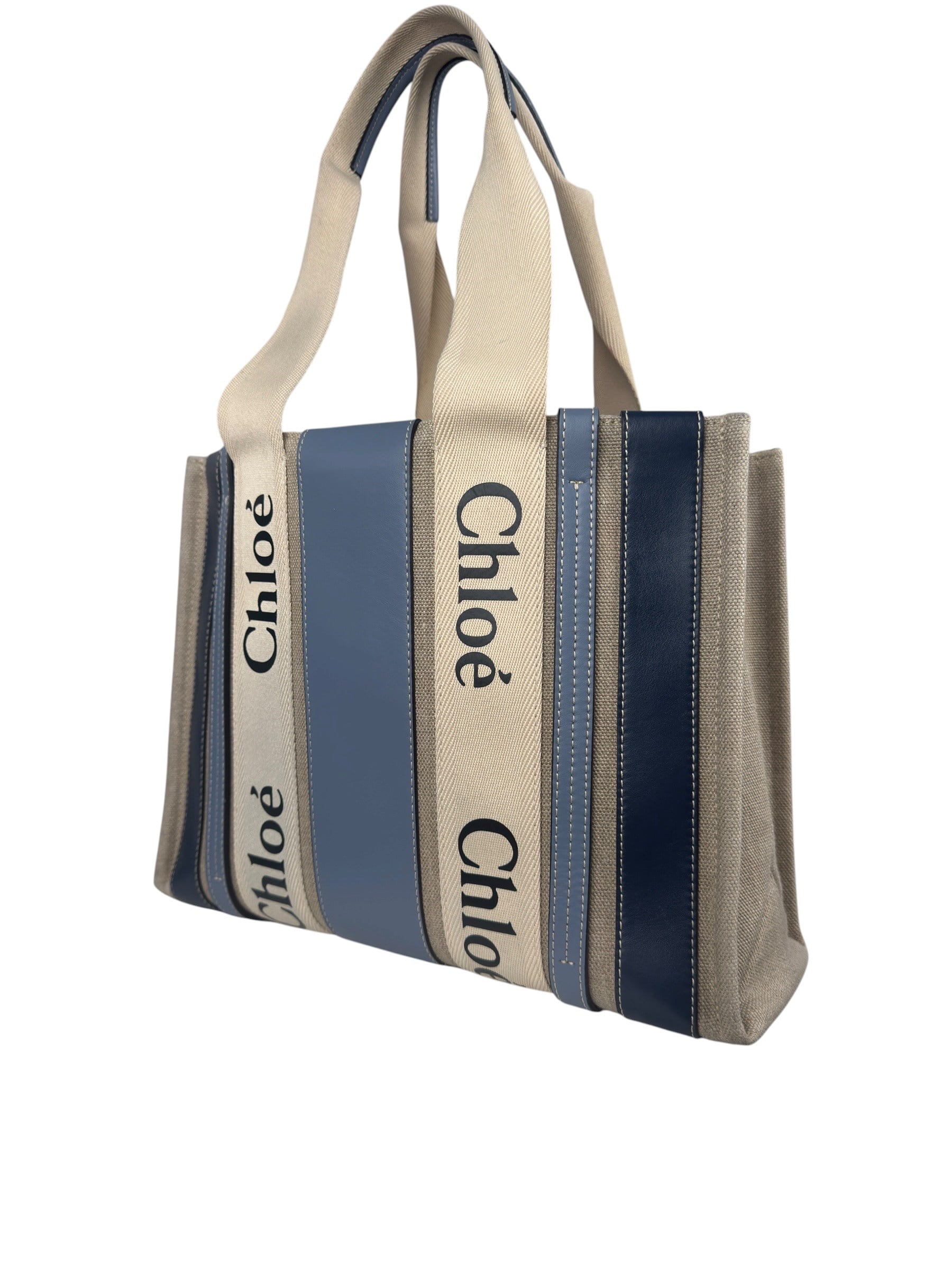 CHLOE BLUE STRIPED CANVAS TOTE BAG
