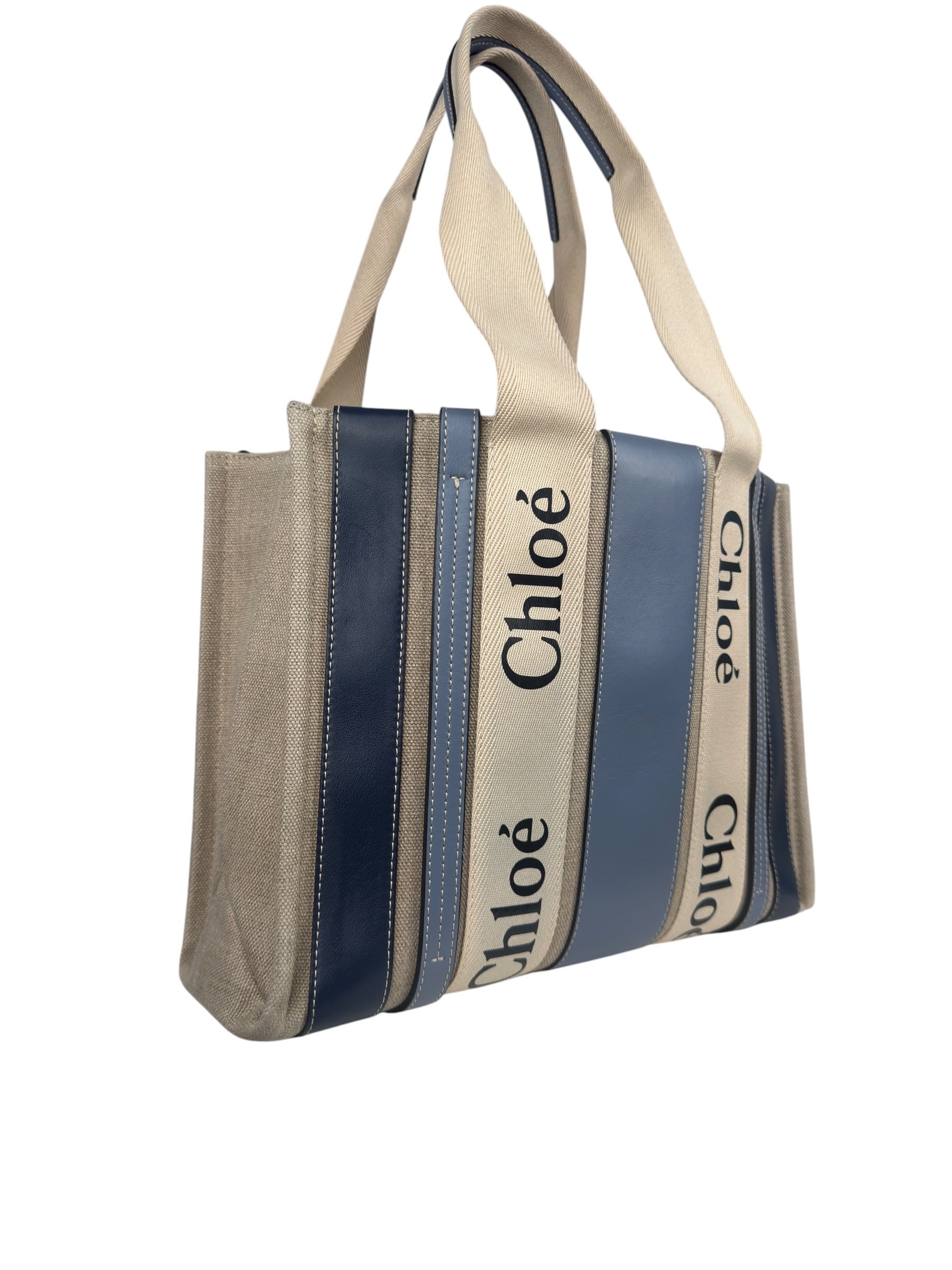 CHLOE BLUE STRIPED CANVAS TOTE BAG