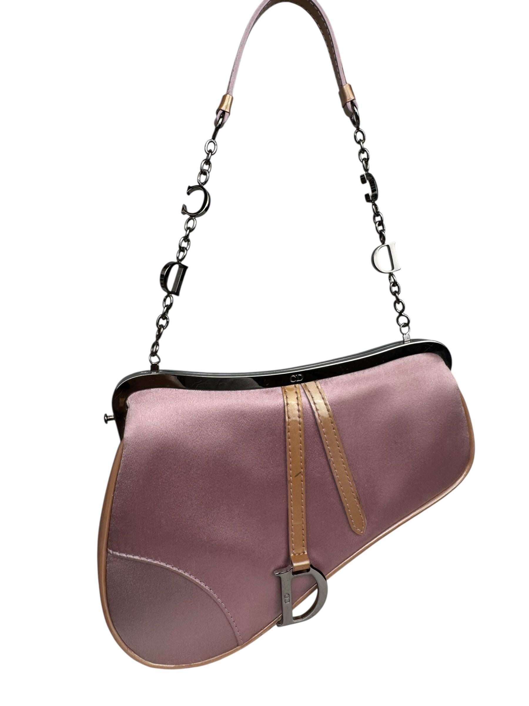 CHRISTIAN DIOR 2000S PINK SATIN MINI SADDLE BAG