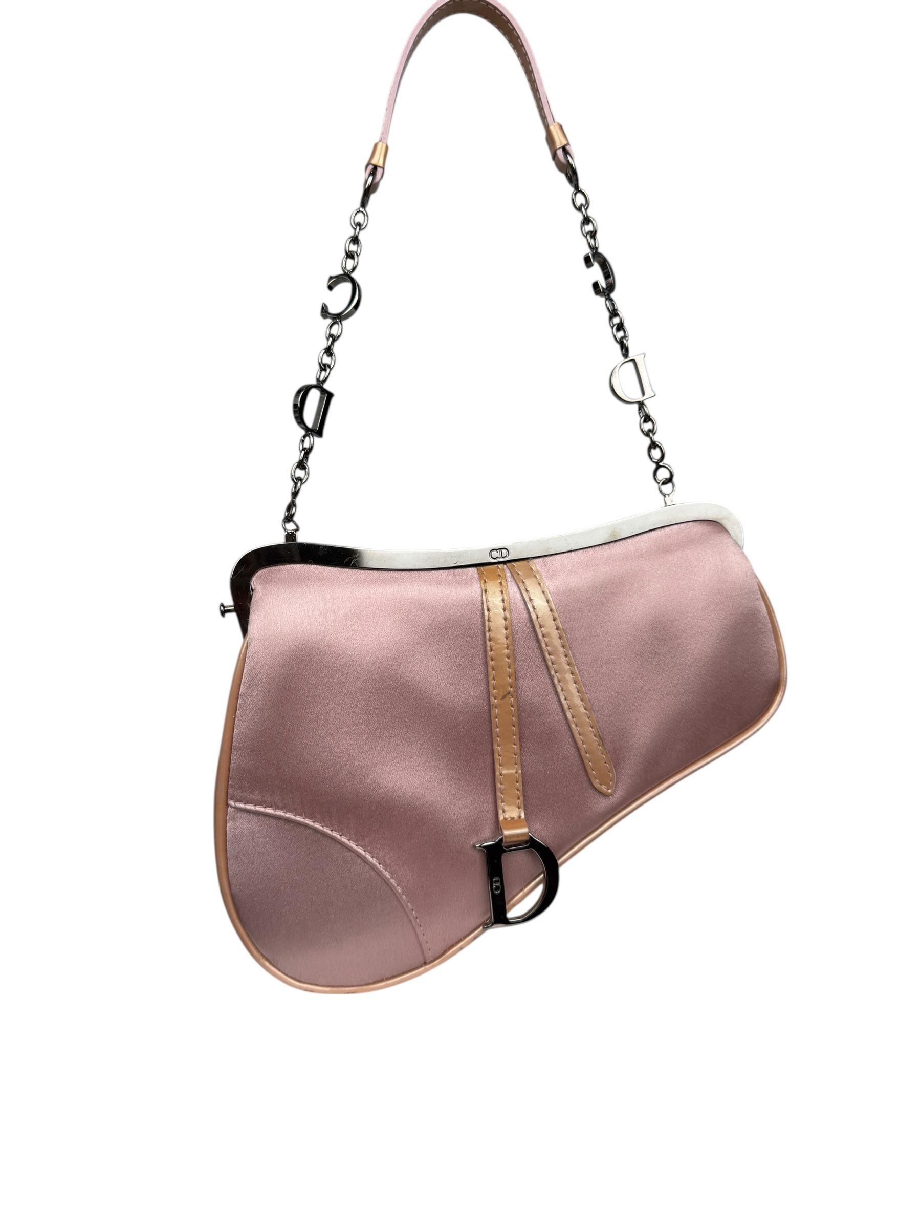 CHRISTIAN DIOR 2000S PINK SATIN MINI SADDLE BAG