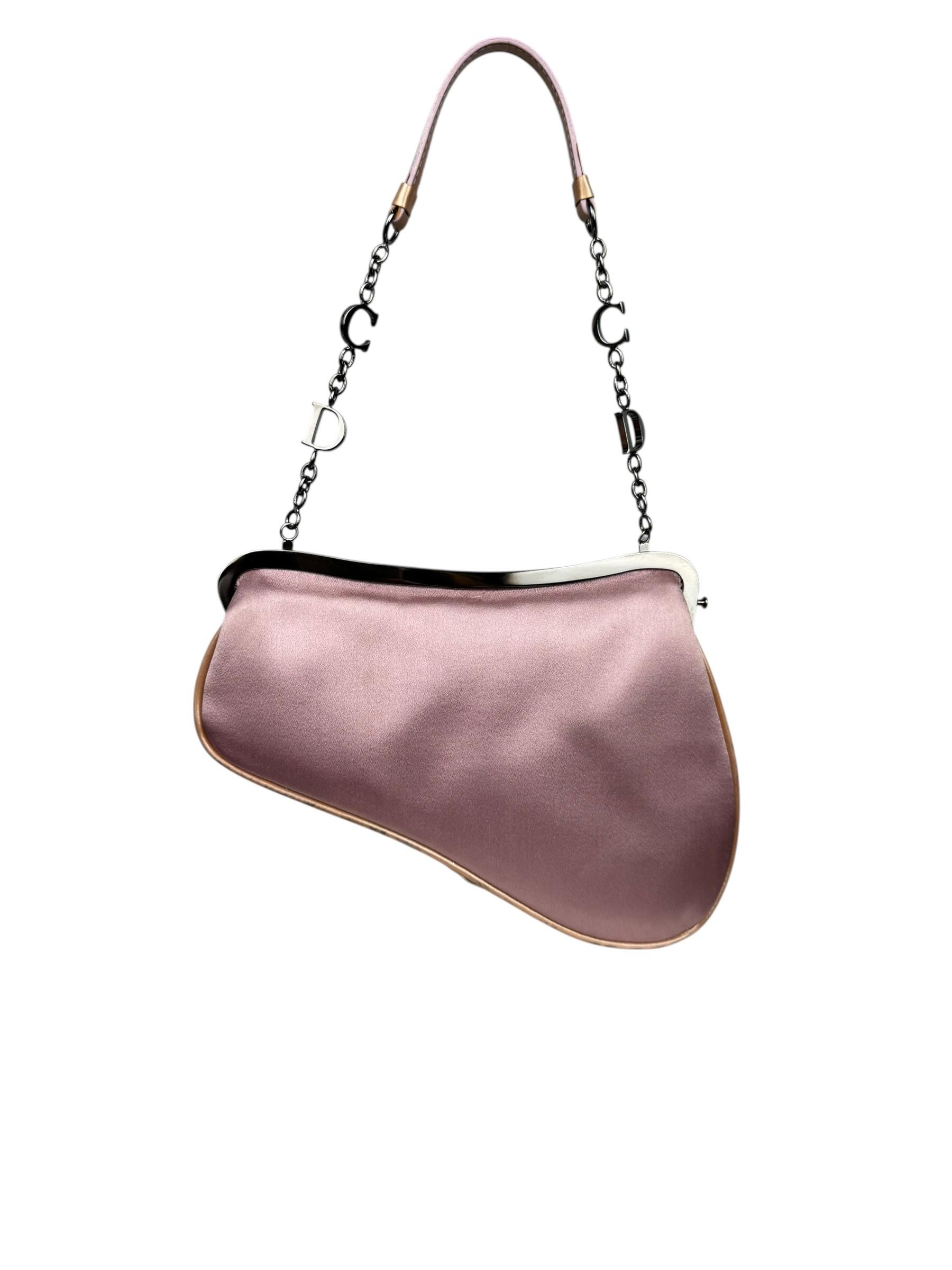 CHRISTIAN DIOR 2000S PINK SATIN MINI SADDLE BAG