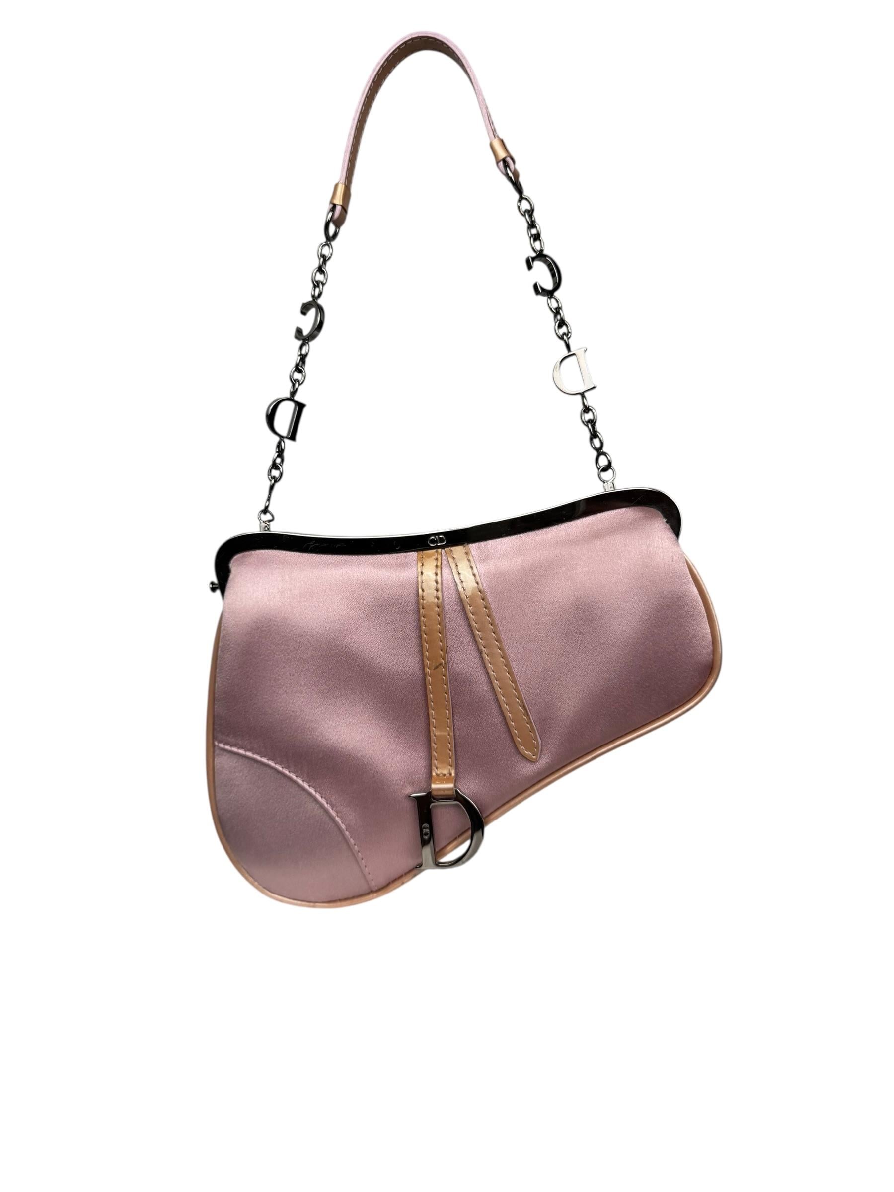 CHRISTIAN DIOR 2000S PINK SATIN MINI SADDLE BAG