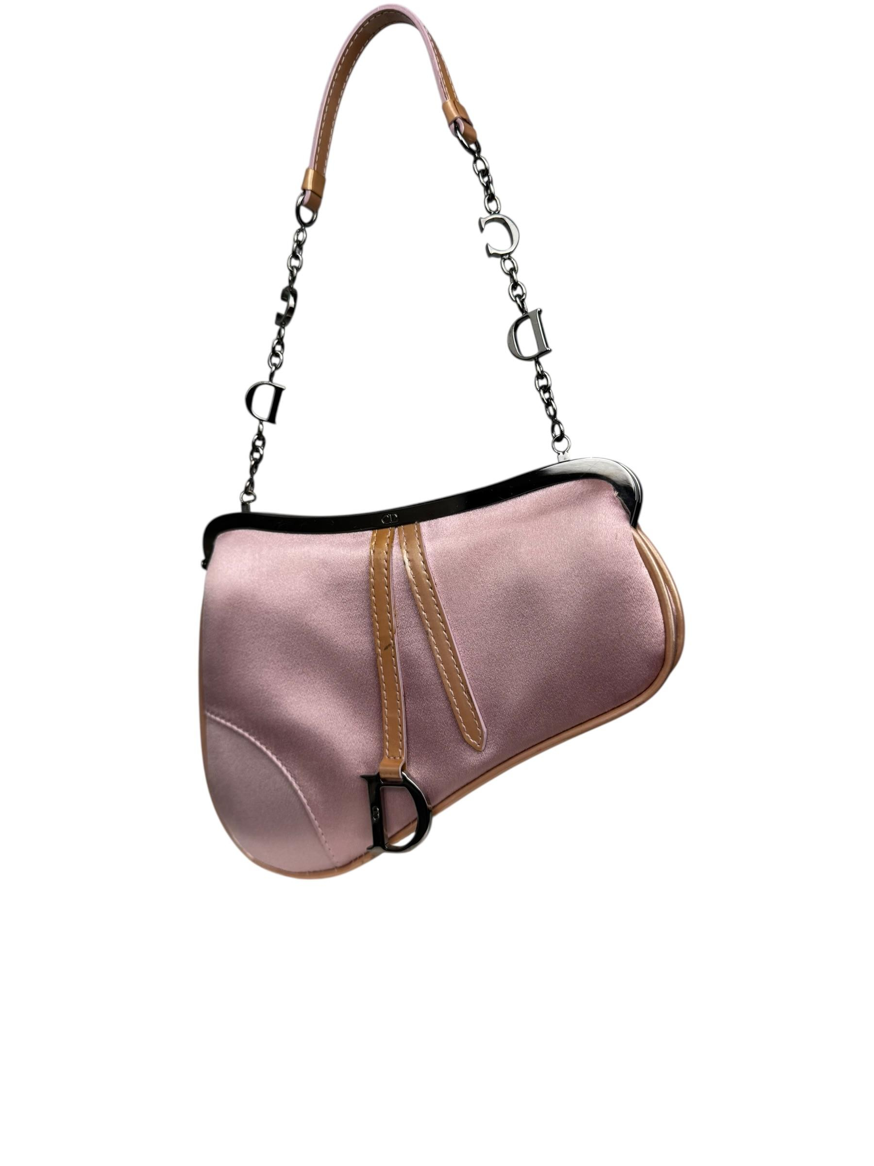 CHRISTIAN DIOR 2000S PINK SATIN MINI SADDLE BAG