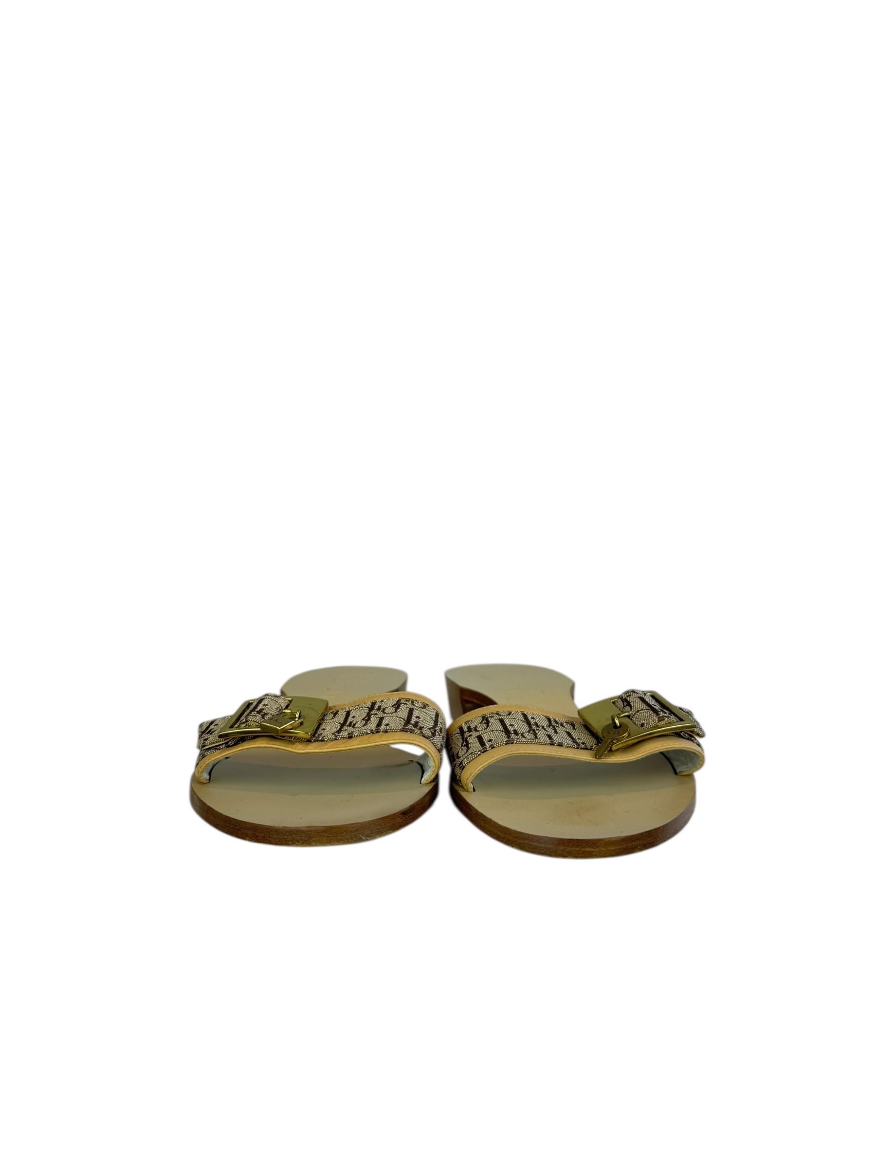 CHRISTIAN DIOR BEIGE MONOGRAM SLIDE MULES