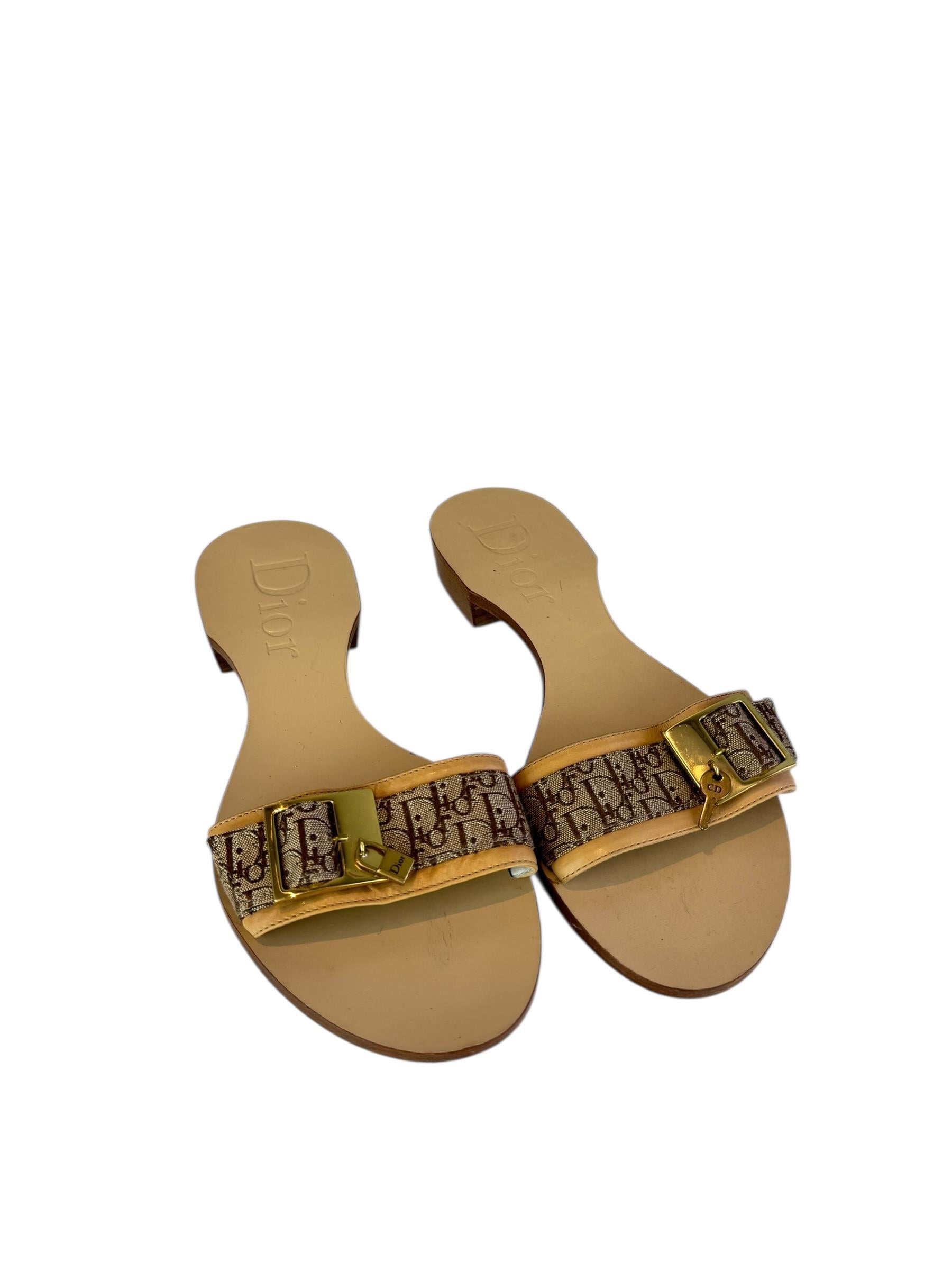 CHRISTIAN DIOR BEIGE MONOGRAM SLIDE MULES