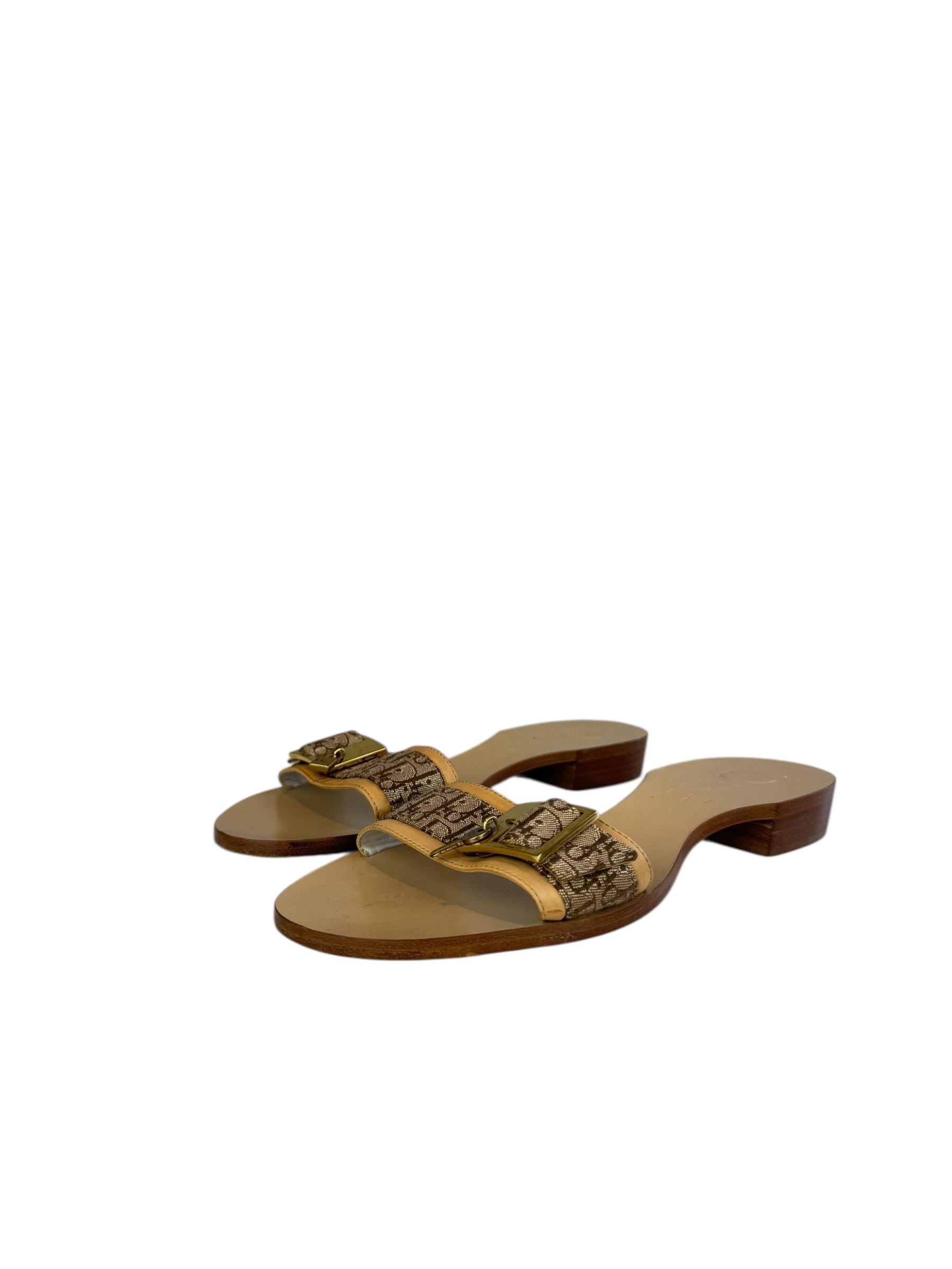 CHRISTIAN DIOR BEIGE MONOGRAM SLIDE MULES