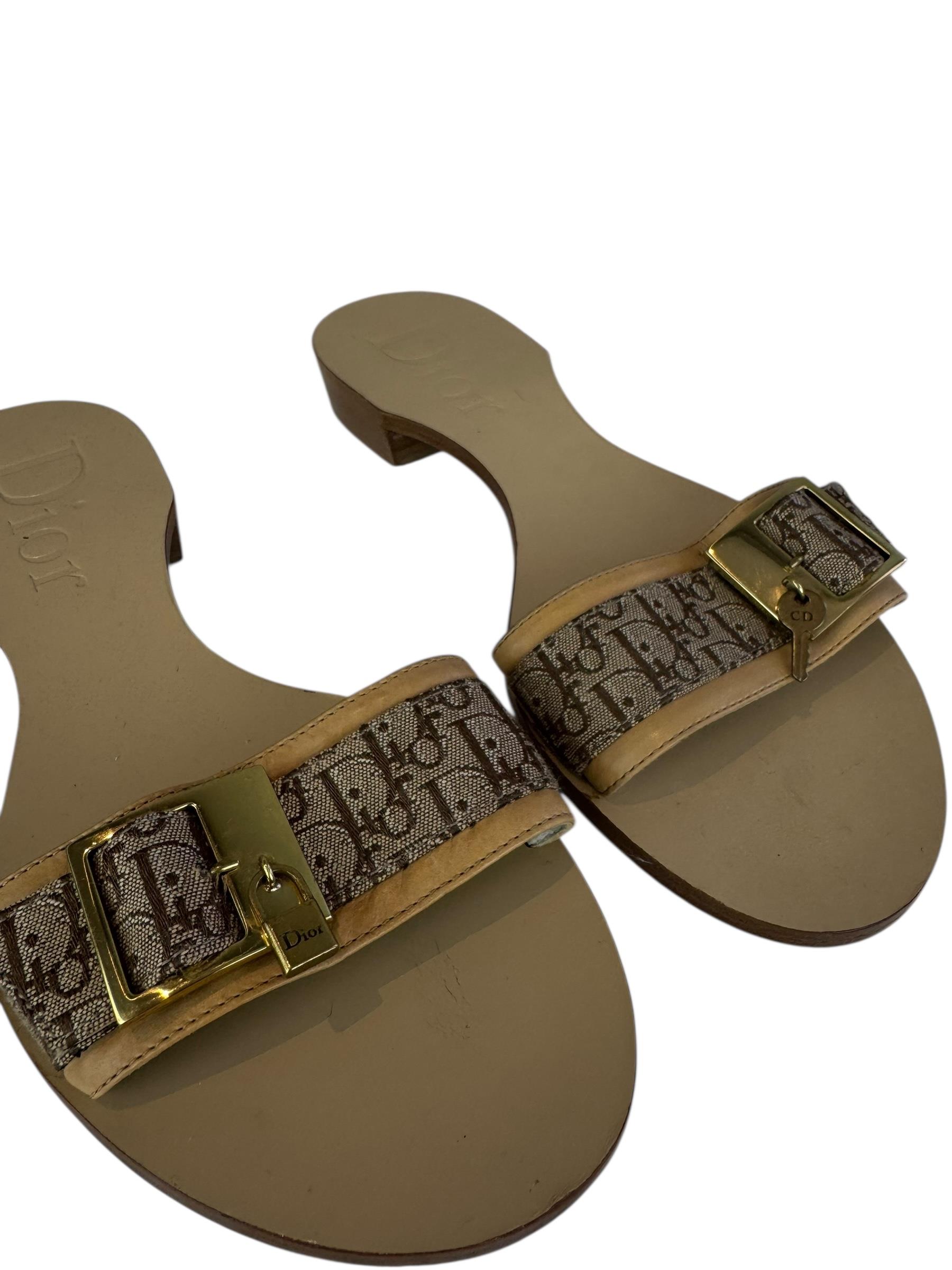 CHRISTIAN DIOR BEIGE MONOGRAM SLIDE MULES