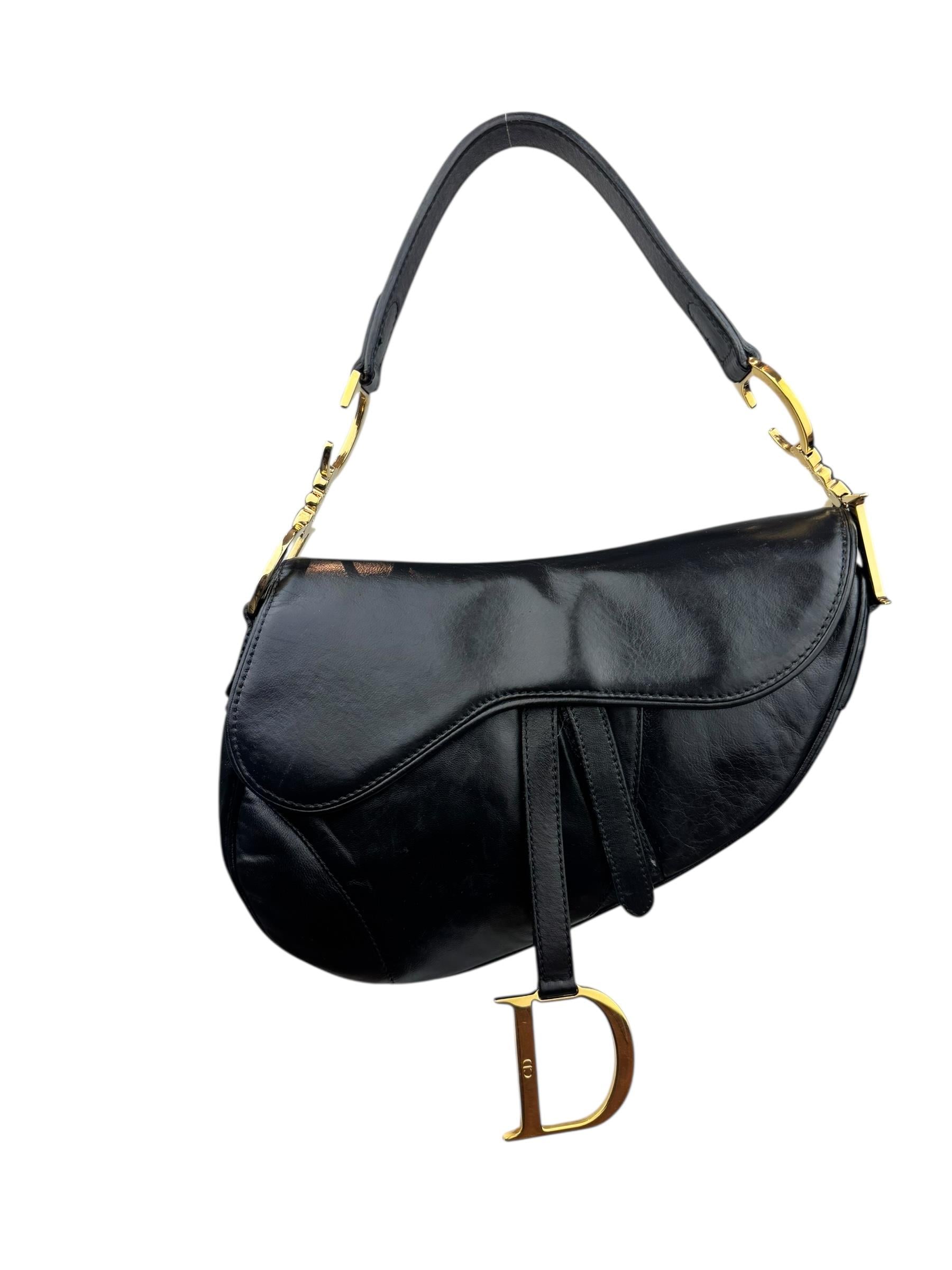 CHRISTIAN DIOR BLACK LEATHER SADDLE BAG