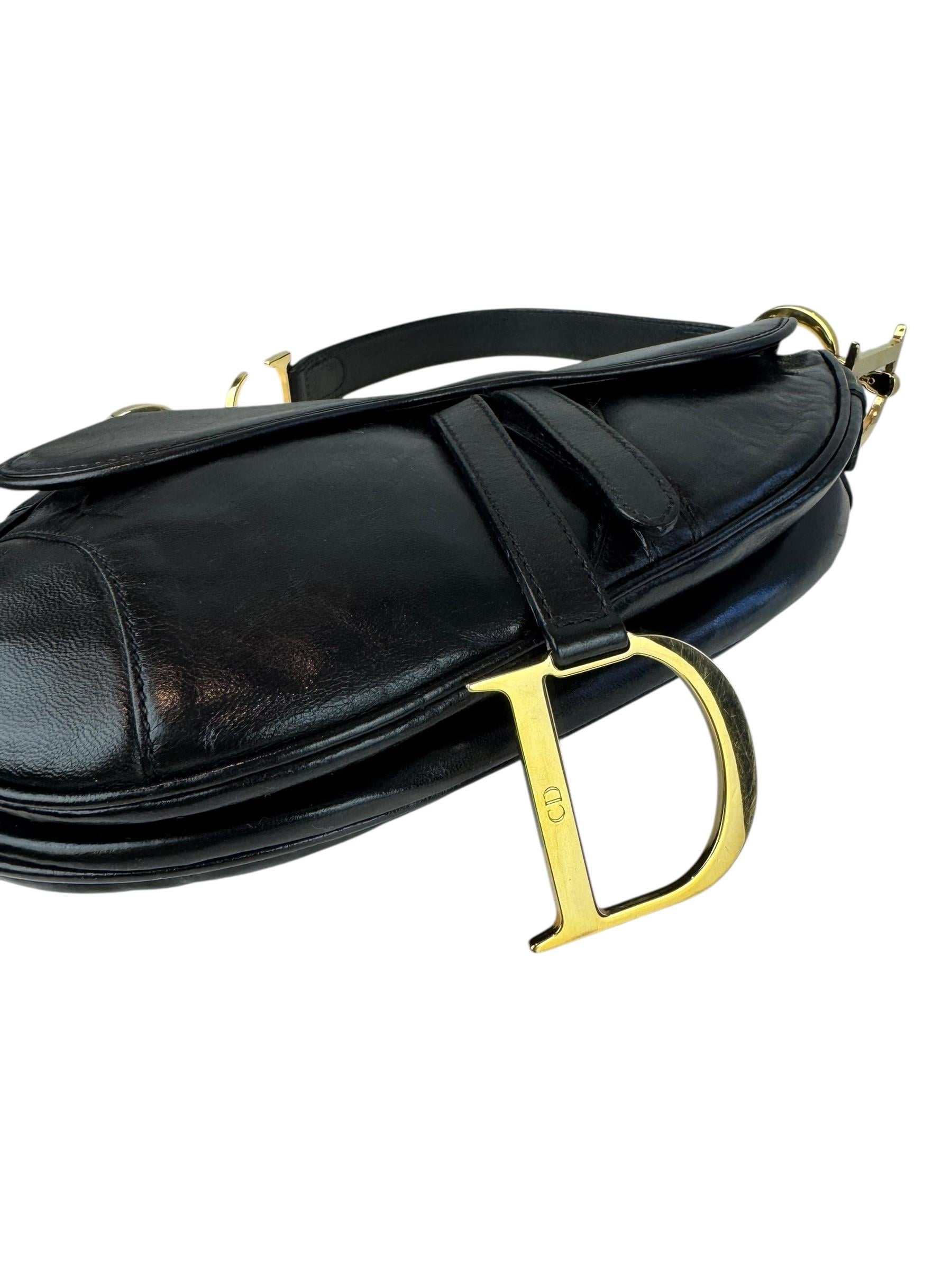 CHRISTIAN DIOR BLACK LEATHER SADDLE BAG