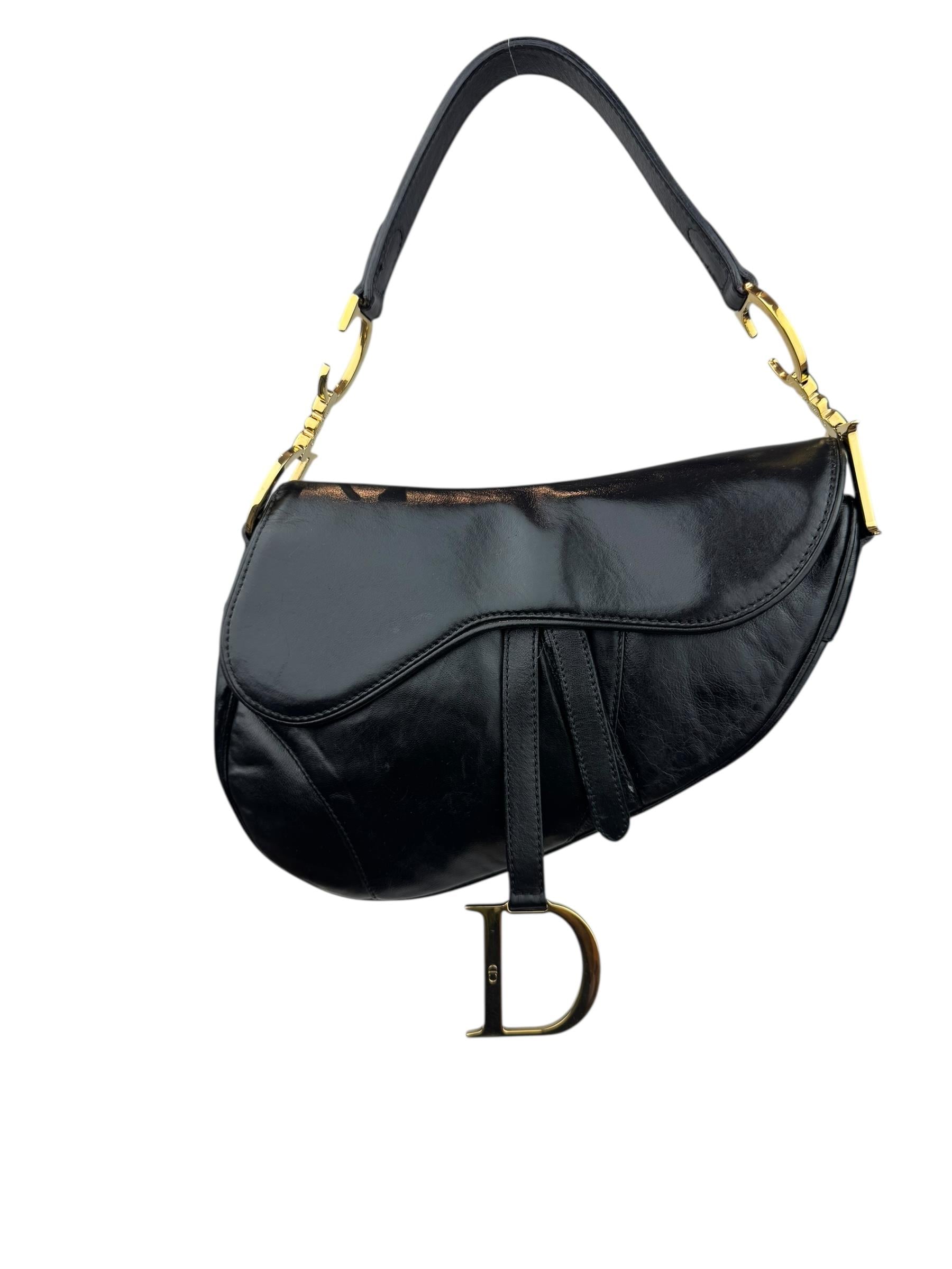 CHRISTIAN DIOR BLACK LEATHER SADDLE BAG