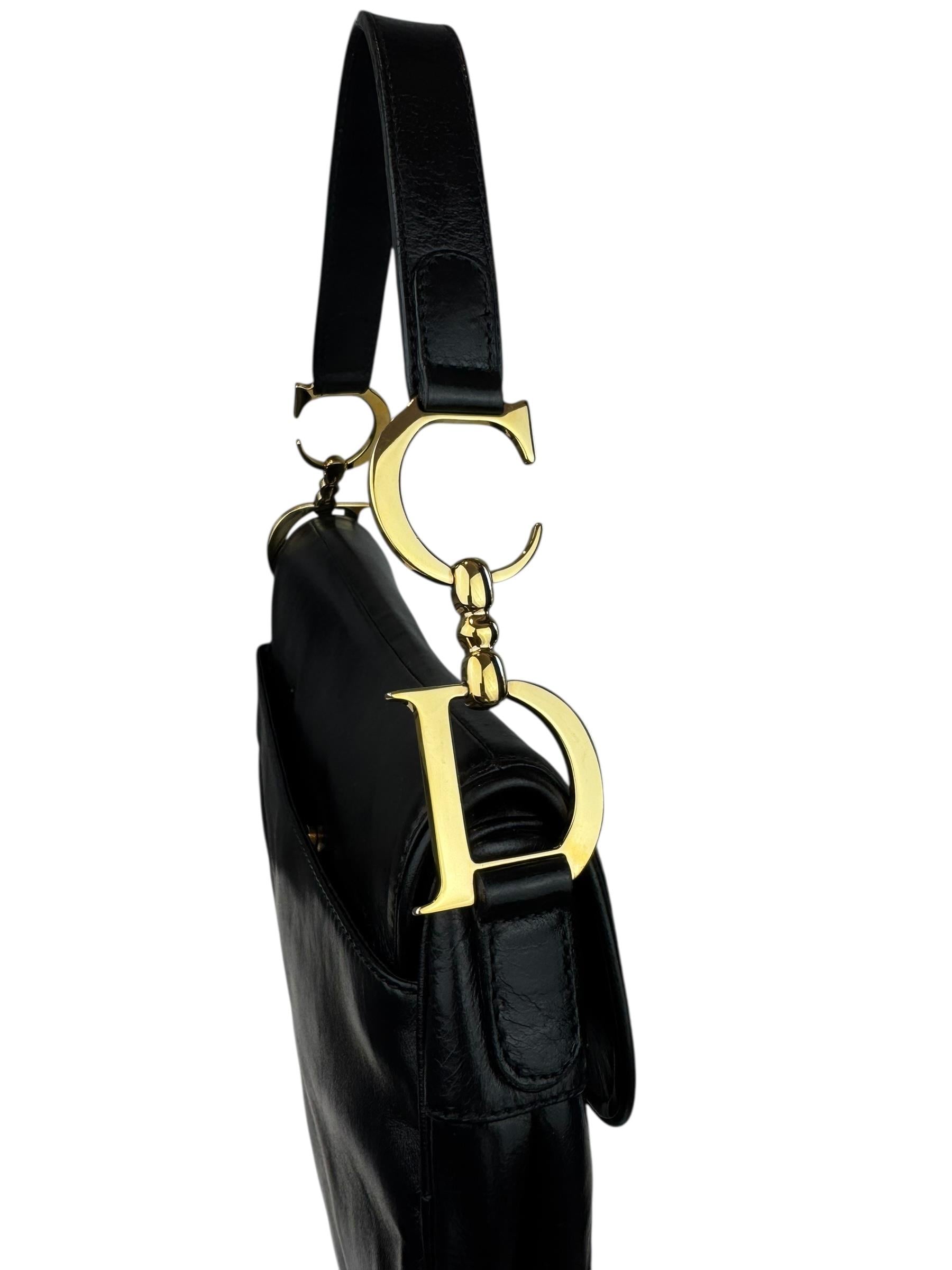 CHRISTIAN DIOR BLACK LEATHER SADDLE BAG