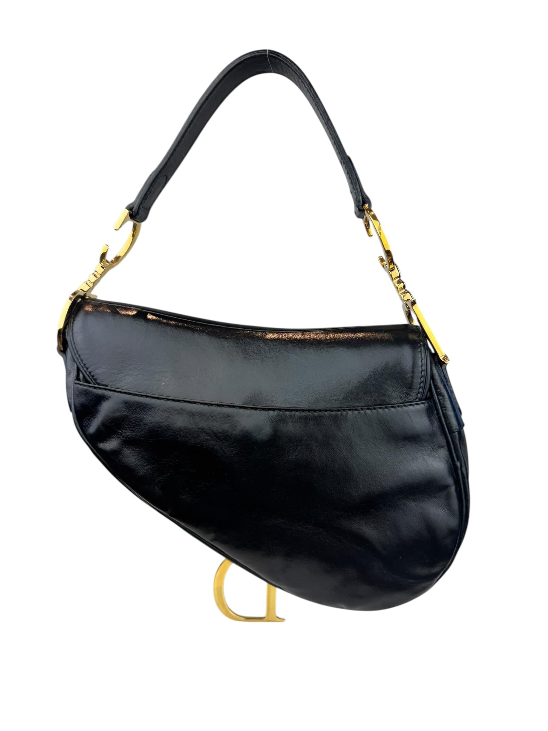 CHRISTIAN DIOR BLACK LEATHER SADDLE BAG