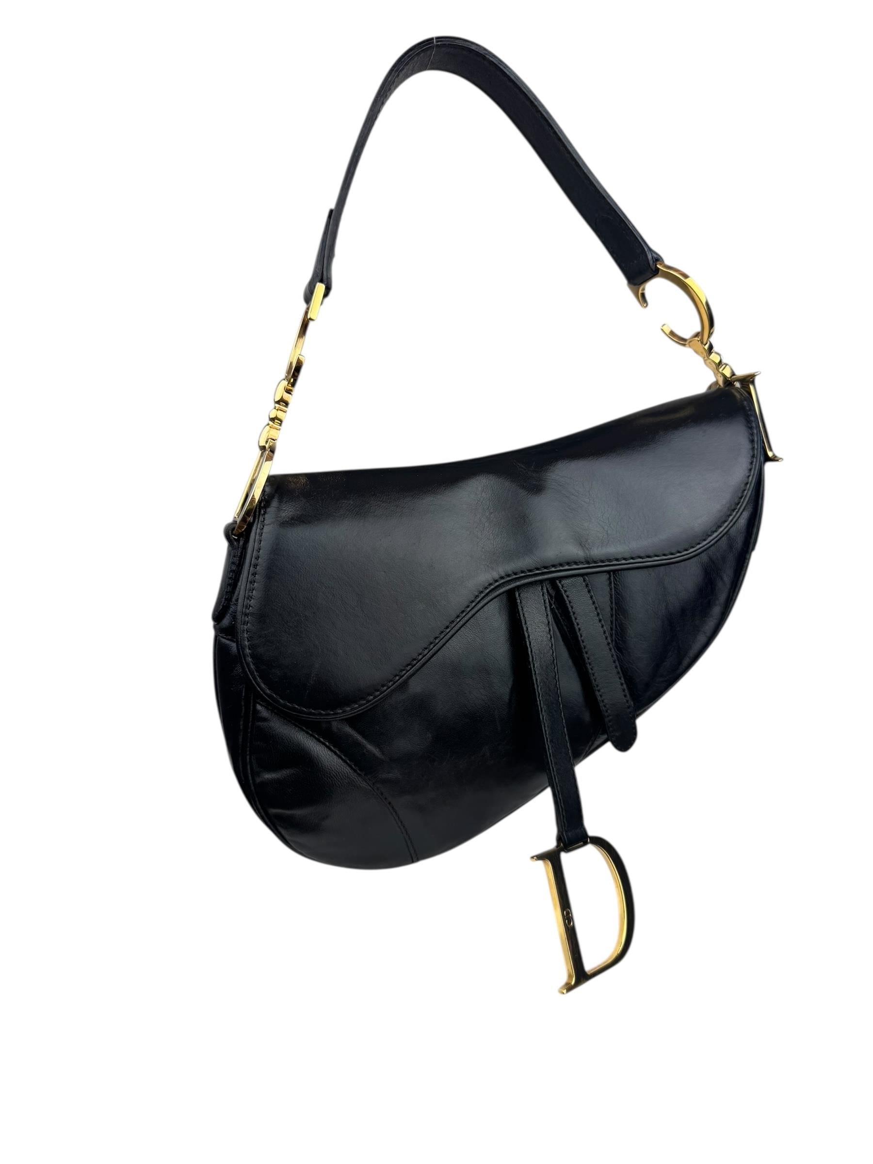 CHRISTIAN DIOR BLACK LEATHER SADDLE BAG