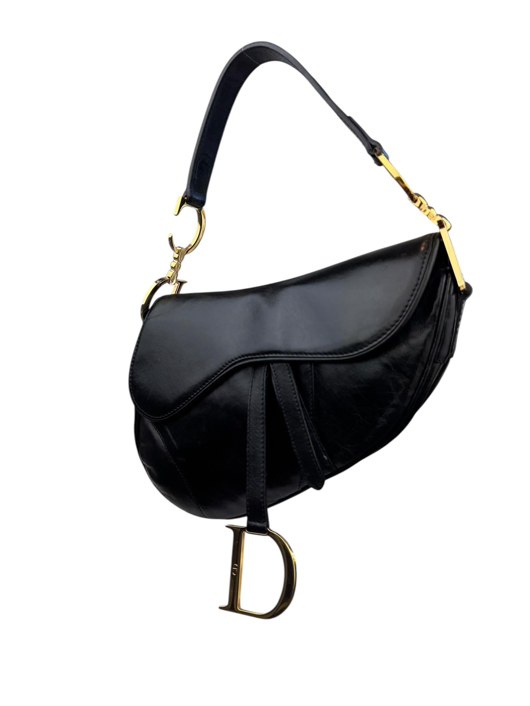 CHRISTIAN DIOR BLACK LEATHER SADDLE BAG