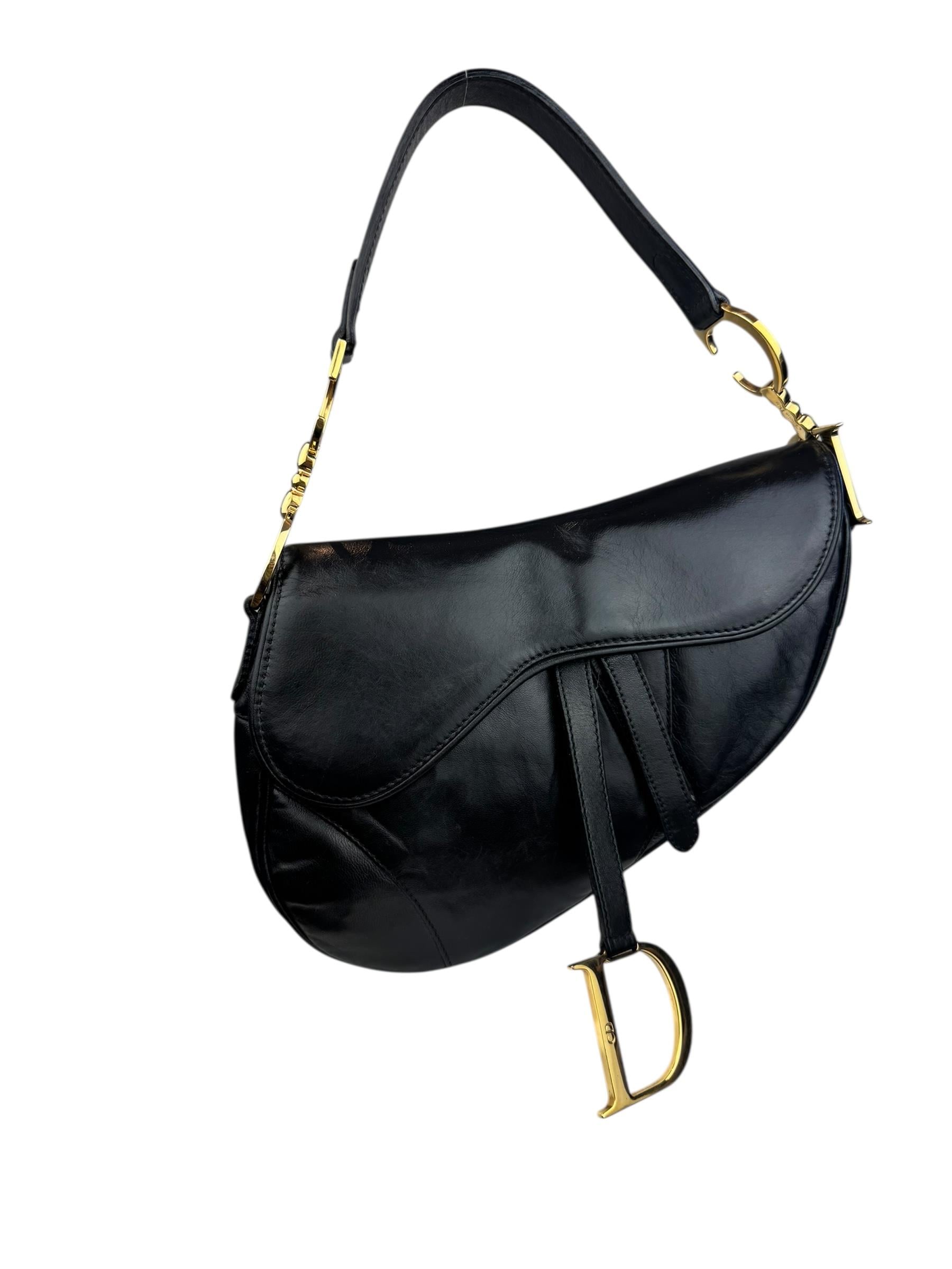CHRISTIAN DIOR BLACK LEATHER SADDLE BAG
