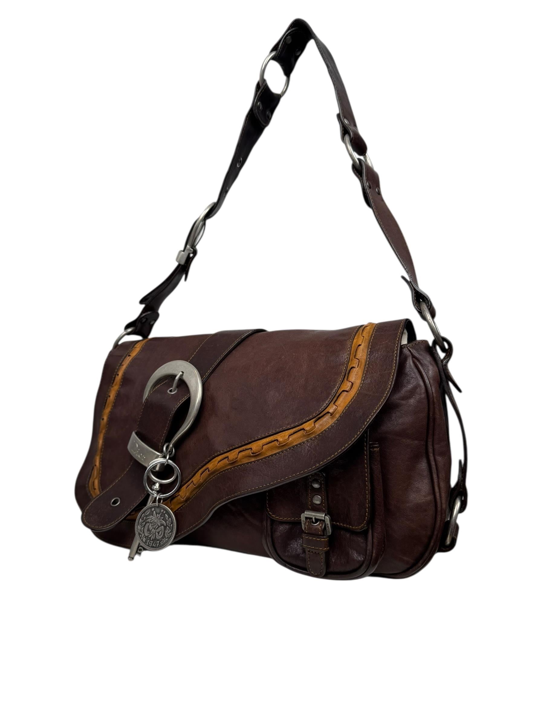 CHRISTIAN DIOR DARK BROWN GAUCHO SADDLE BAG