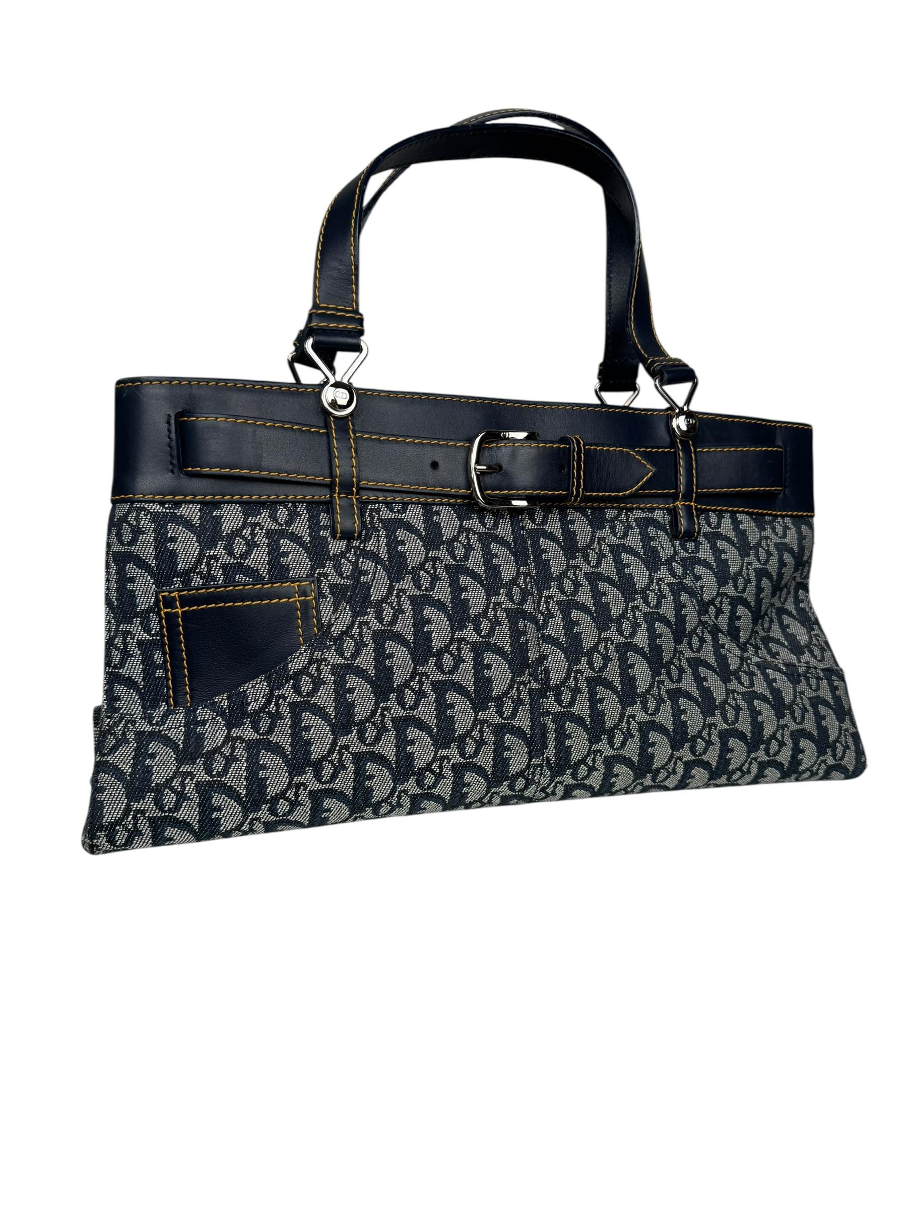 CHRISTIAN DIOR DENIM TROTTER OBLIQUE TOTE BAG