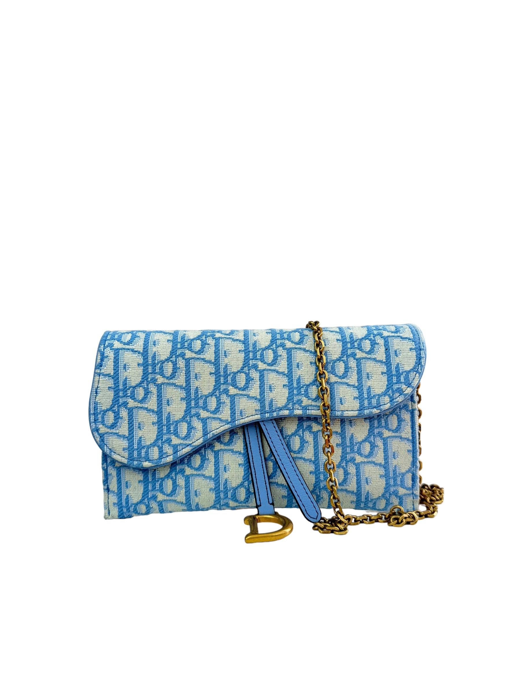 CHRISTIAN DIOR OBLIQUE LONG SADDLE WALLET WITH CHAIN BAG