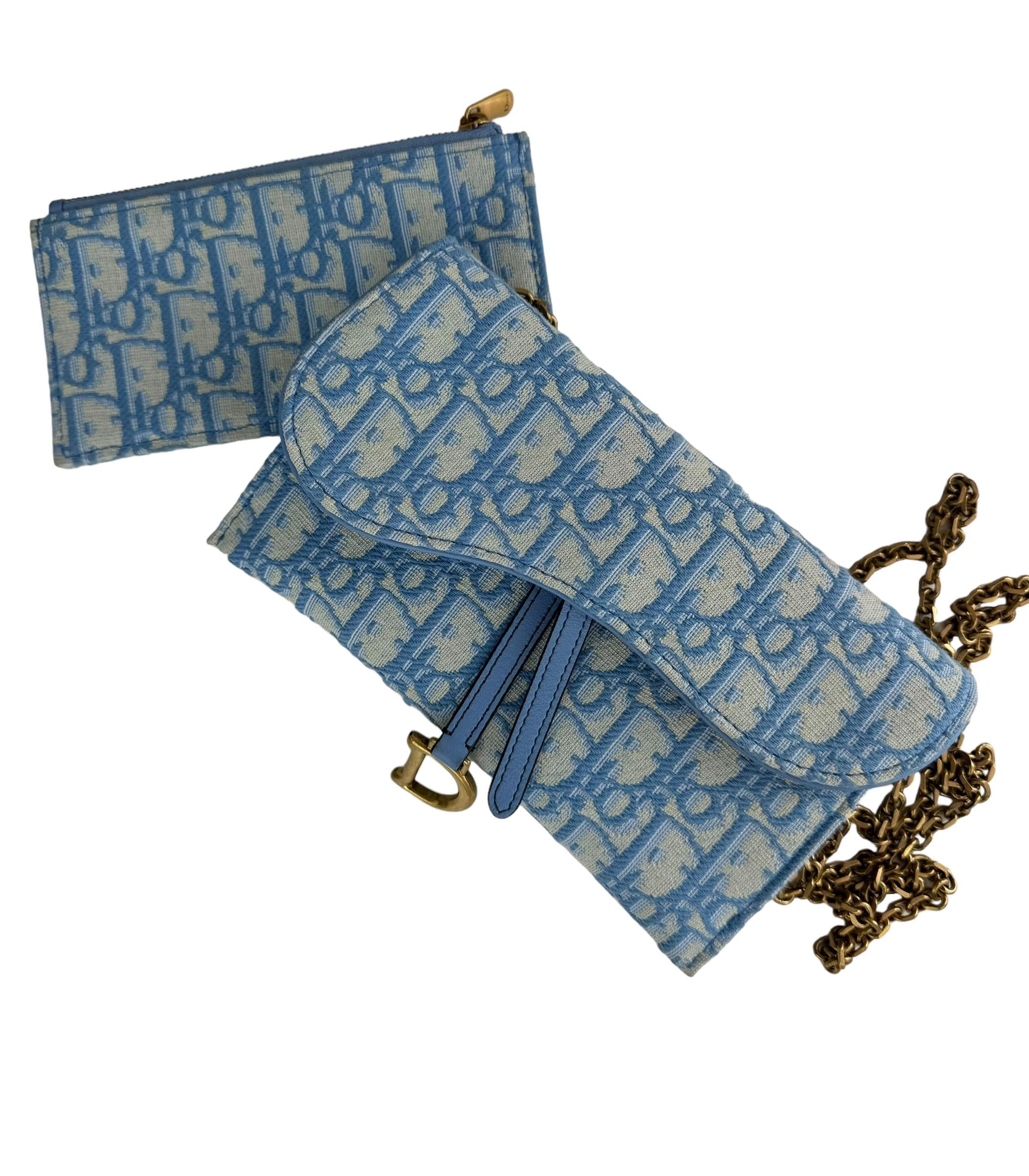 CHRISTIAN DIOR OBLIQUE LONG SADDLE WALLET WITH CHAIN BAG