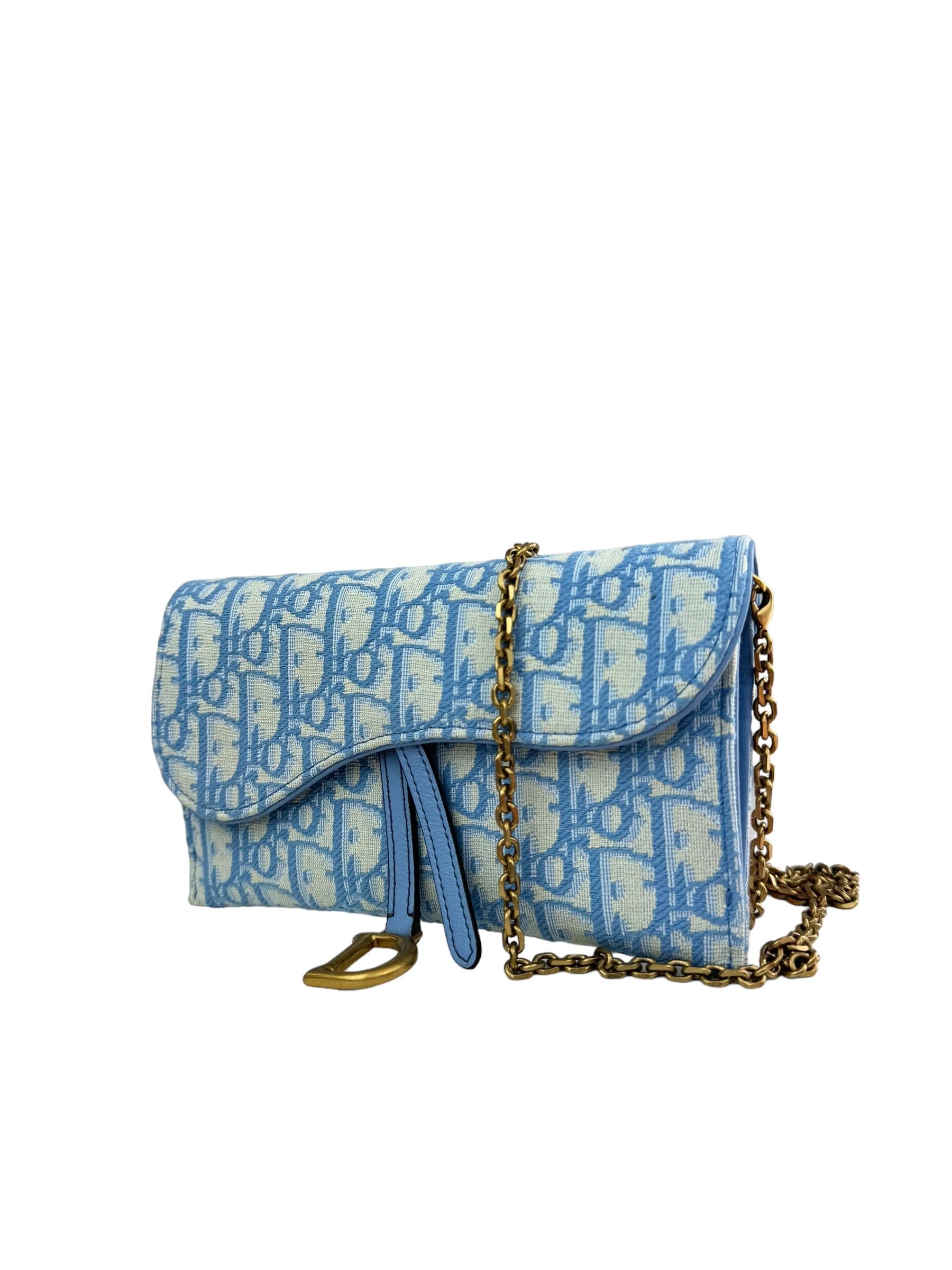 CHRISTIAN DIOR OBLIQUE LONG SADDLE WALLET WITH CHAIN BAG