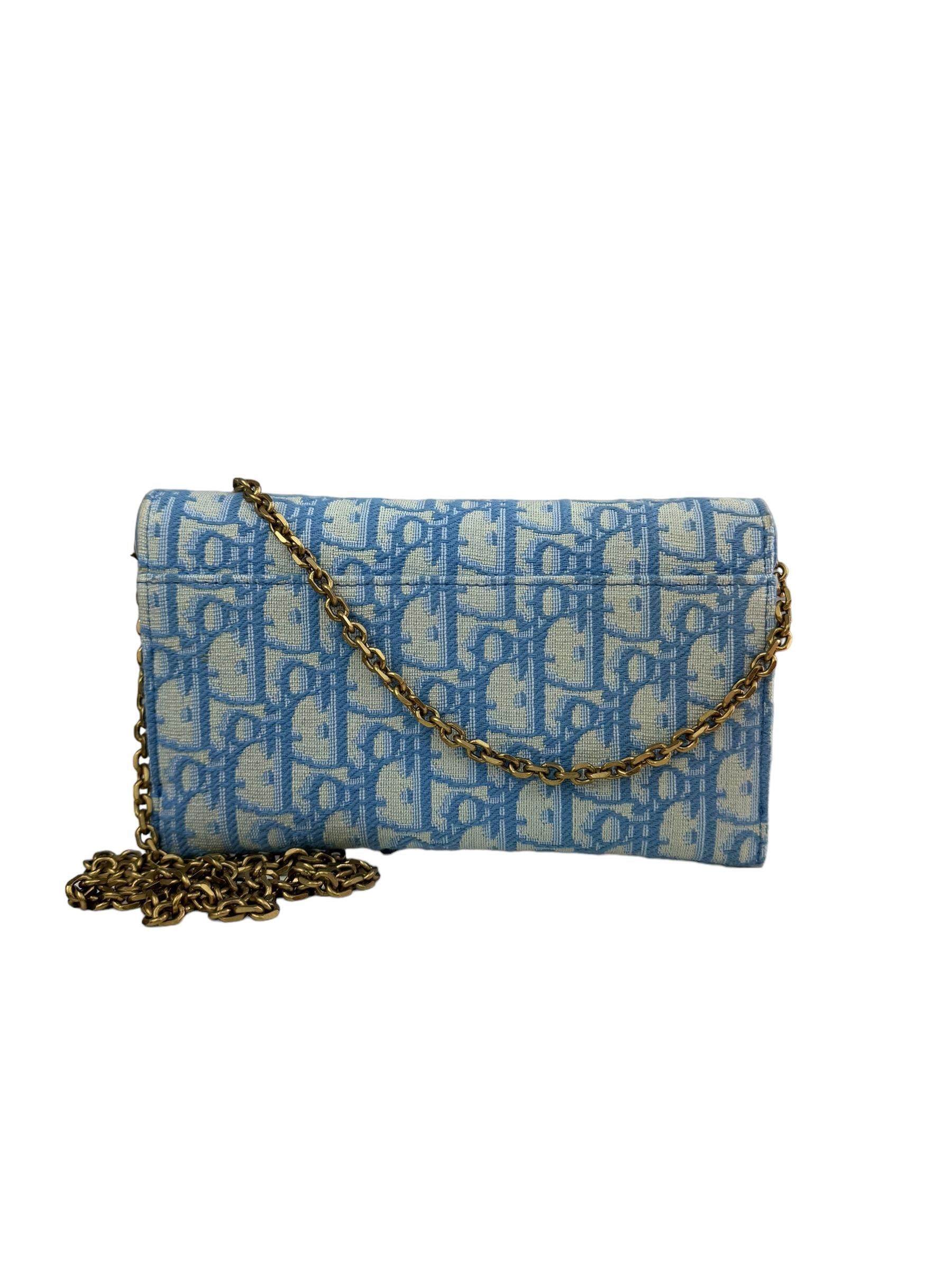 CHRISTIAN DIOR OBLIQUE LONG SADDLE WALLET WITH CHAIN BAG
