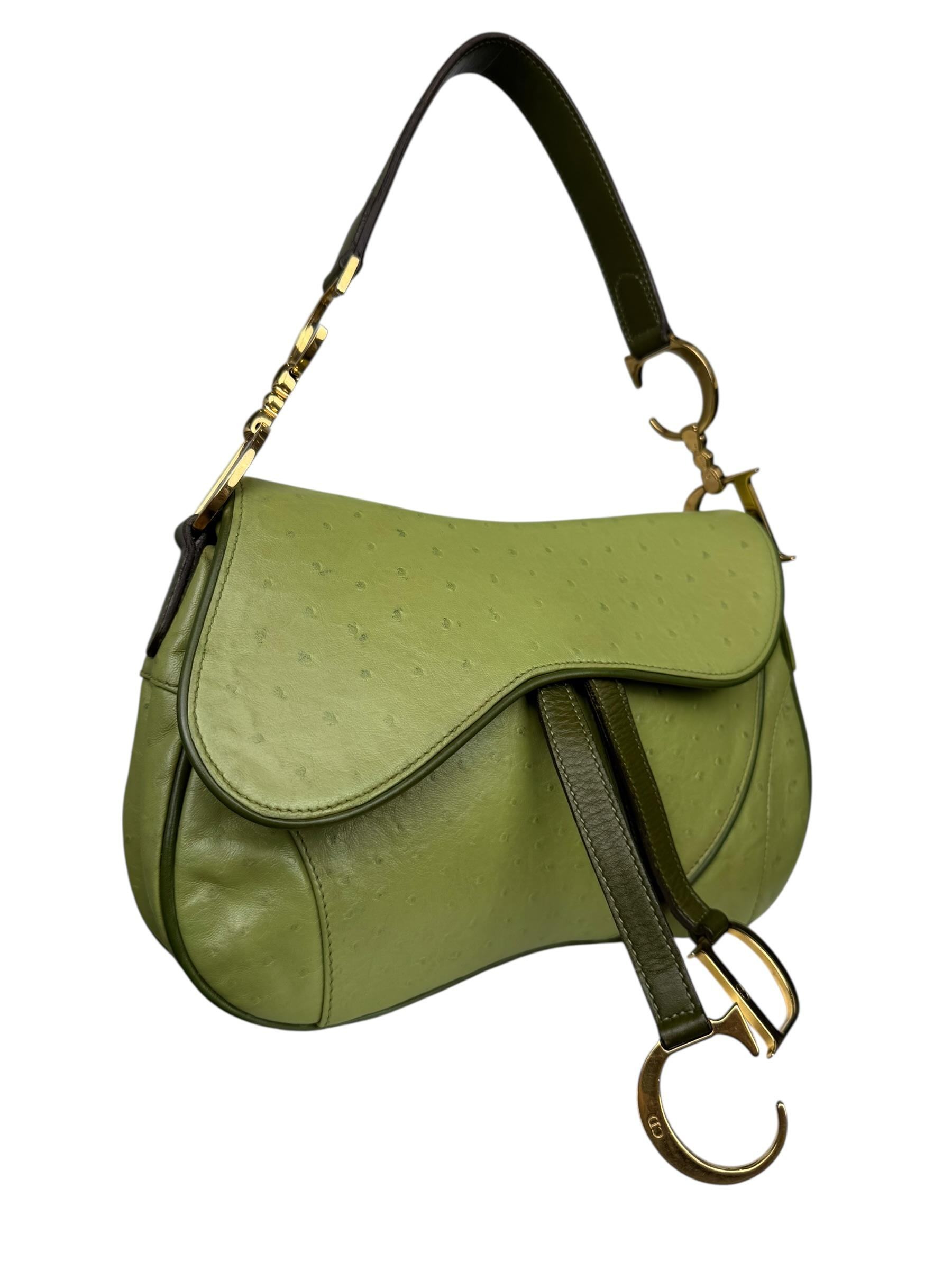 CHRISTIAN DIOR OSTRICH LEATHER SADDLE BAG