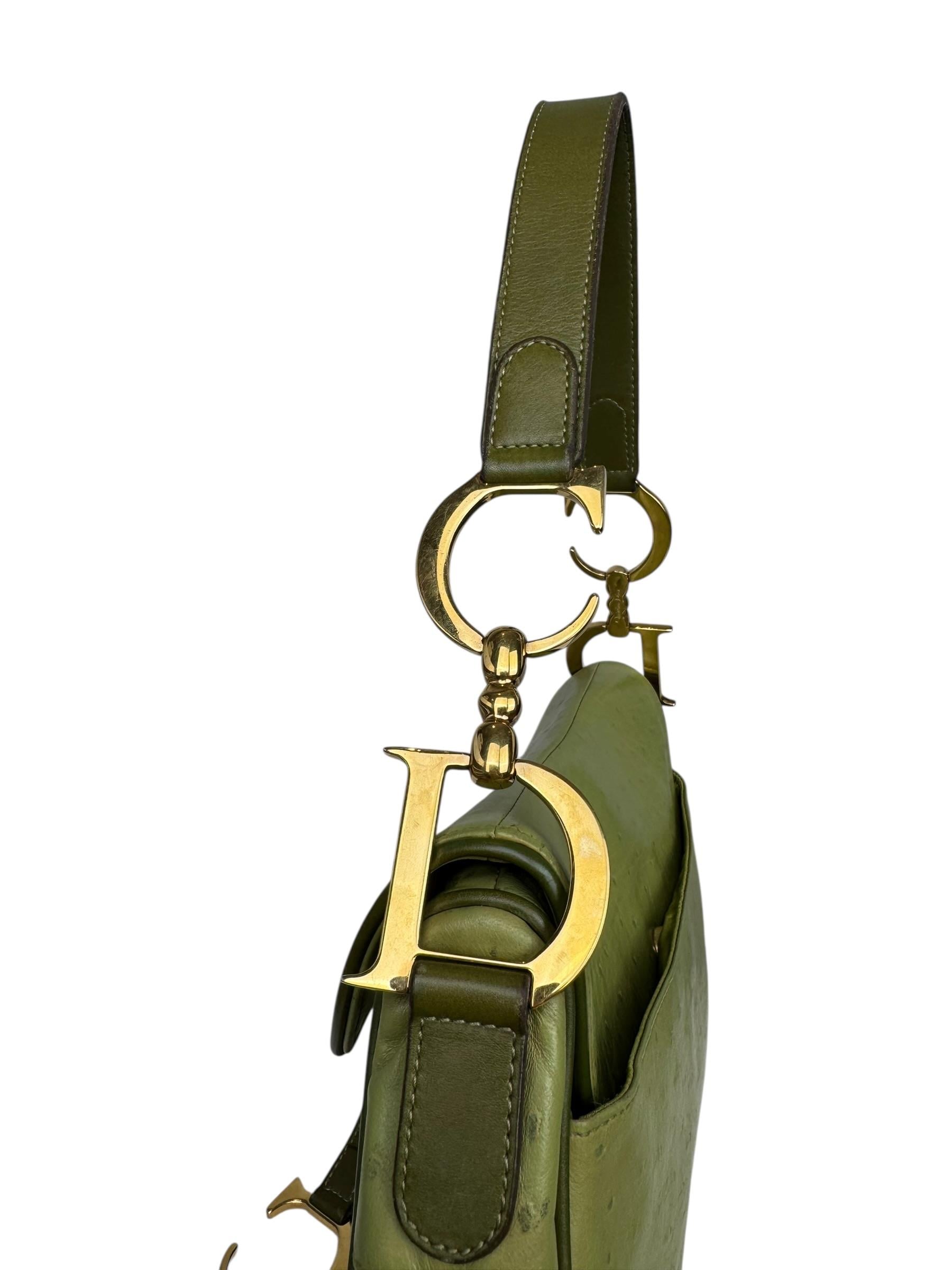 CHRISTIAN DIOR OSTRICH LEATHER SADDLE BAG