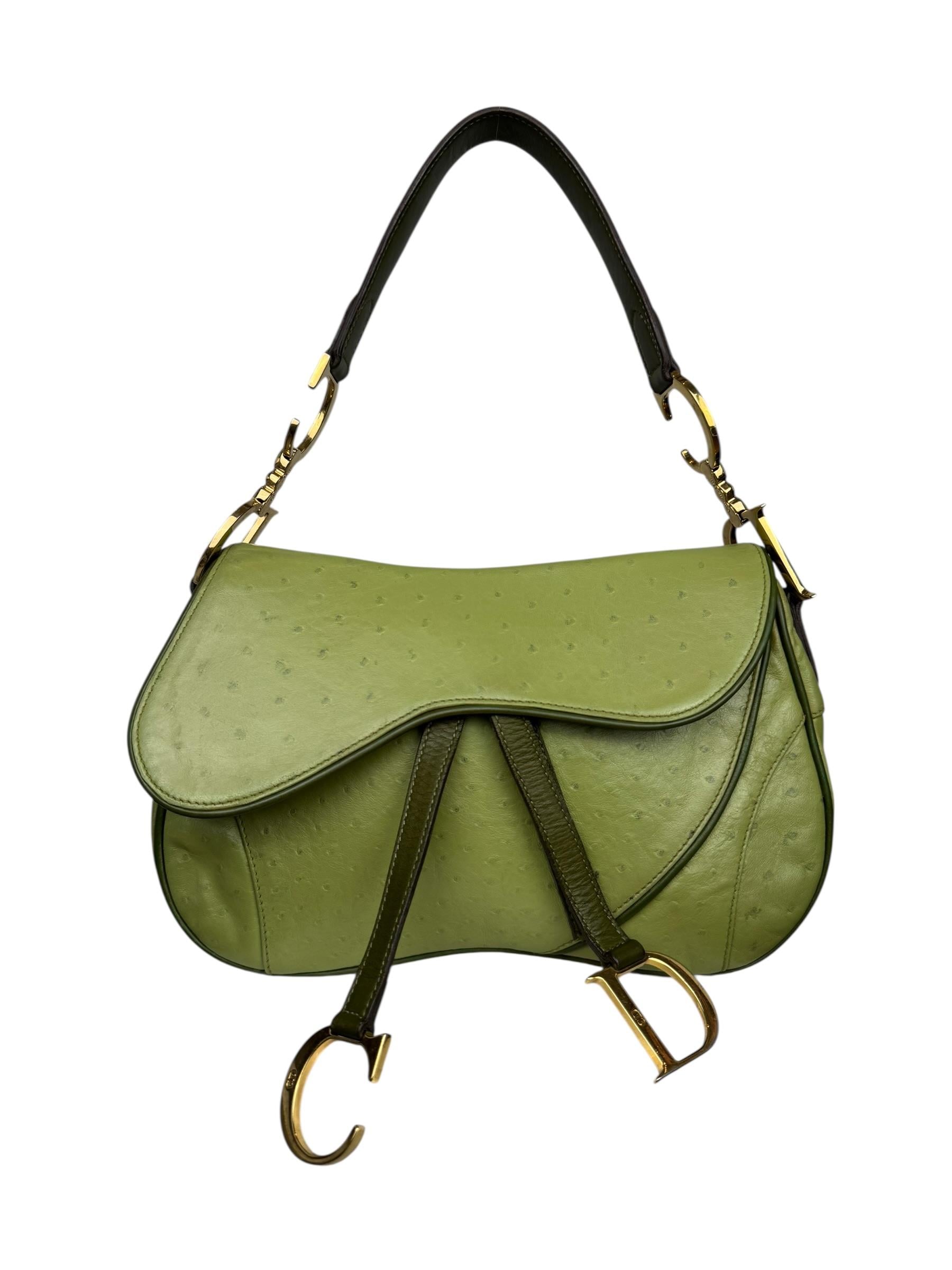 CHRISTIAN DIOR OSTRICH LEATHER SADDLE BAG
