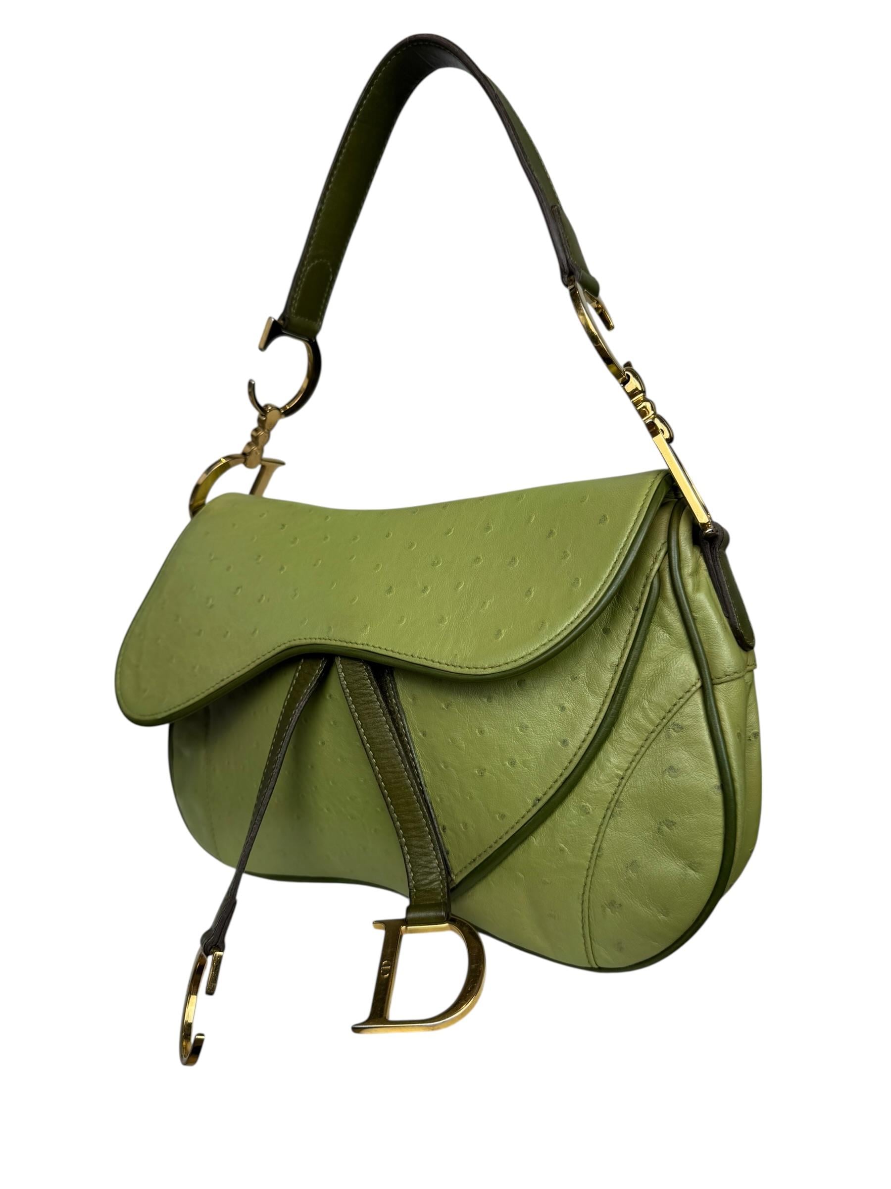 CHRISTIAN DIOR OSTRICH LEATHER SADDLE BAG