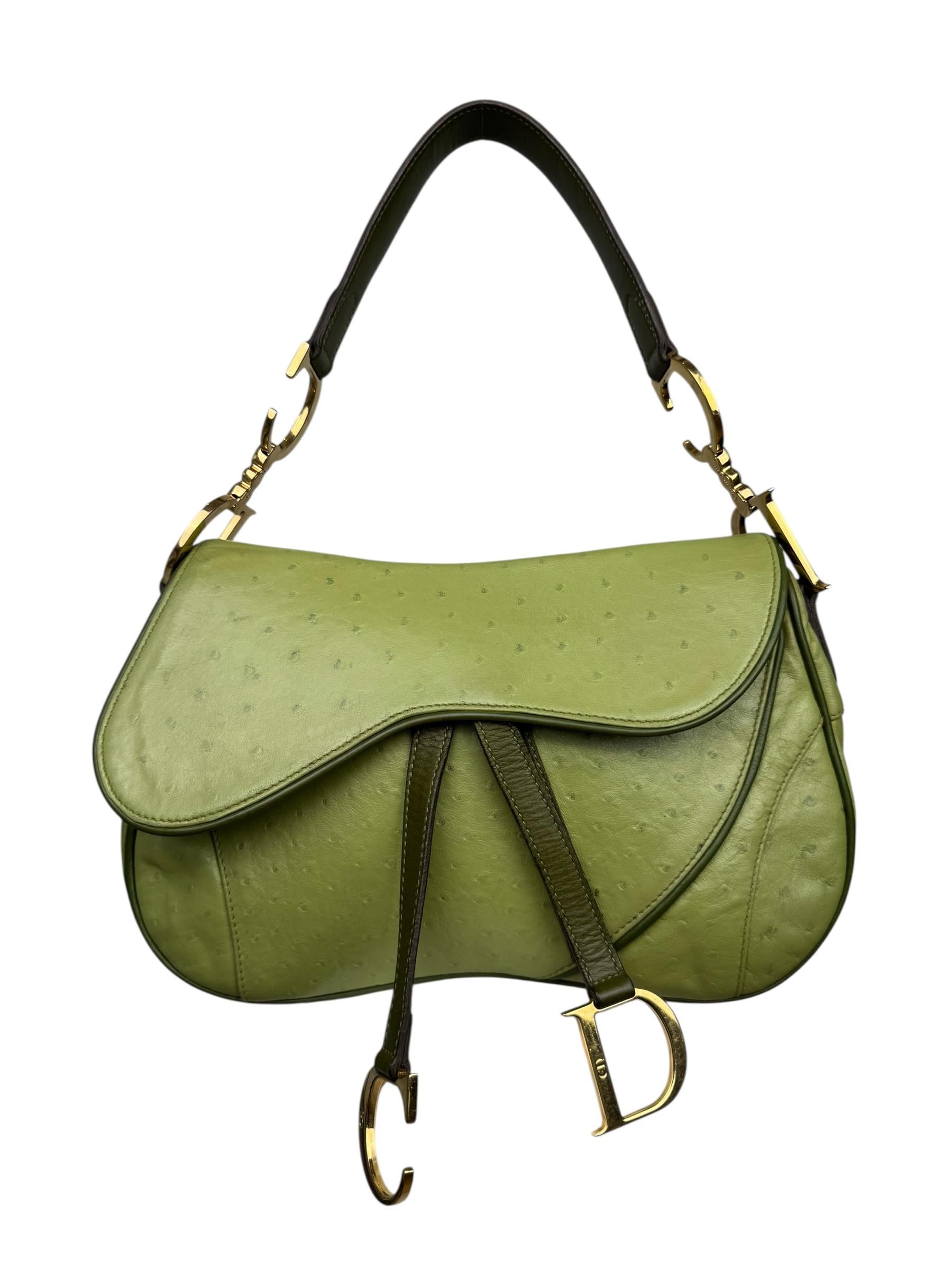 CHRISTIAN DIOR OSTRICH LEATHER SADDLE BAG
