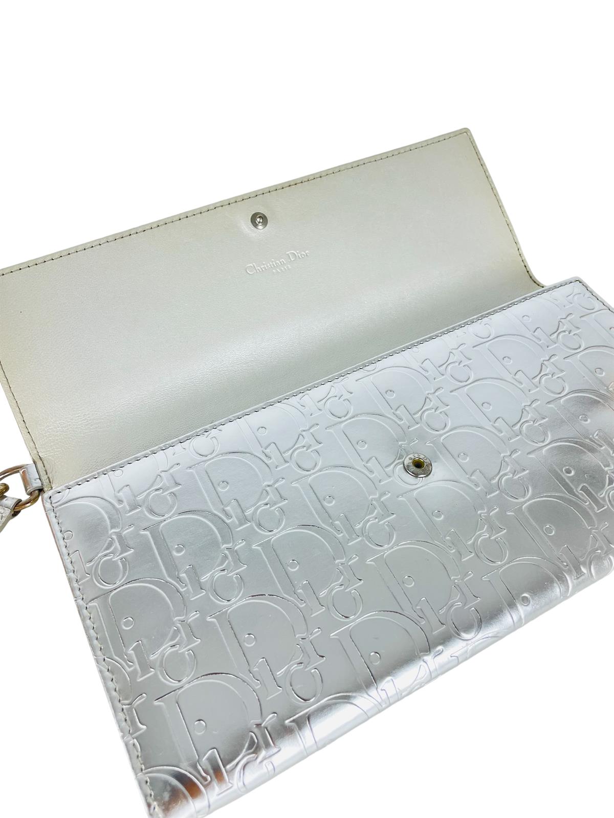 CHRISTIAN DIOR SILVER MONOGRAM CLUTCH