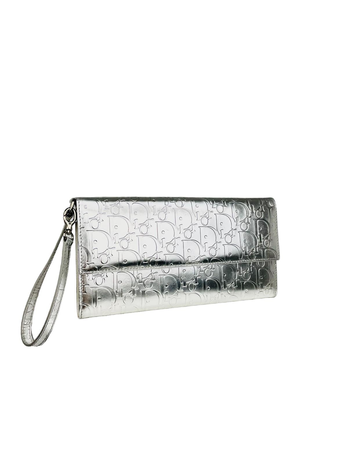 CHRISTIAN DIOR SILVER MONOGRAM CLUTCH