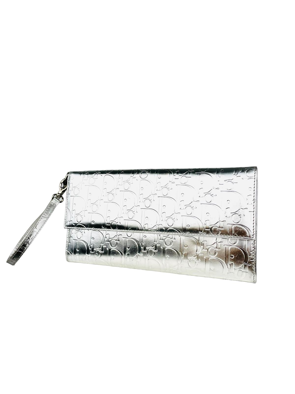 CHRISTIAN DIOR SILVER MONOGRAM CLUTCH
