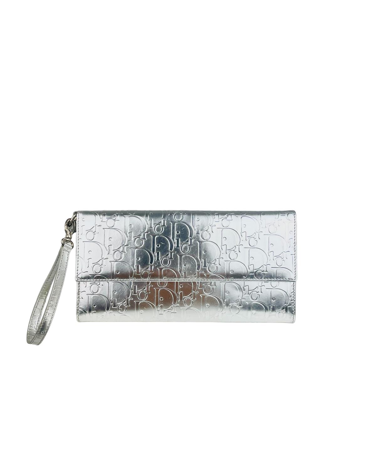 CHRISTIAN DIOR SILVER MONOGRAM CLUTCH
