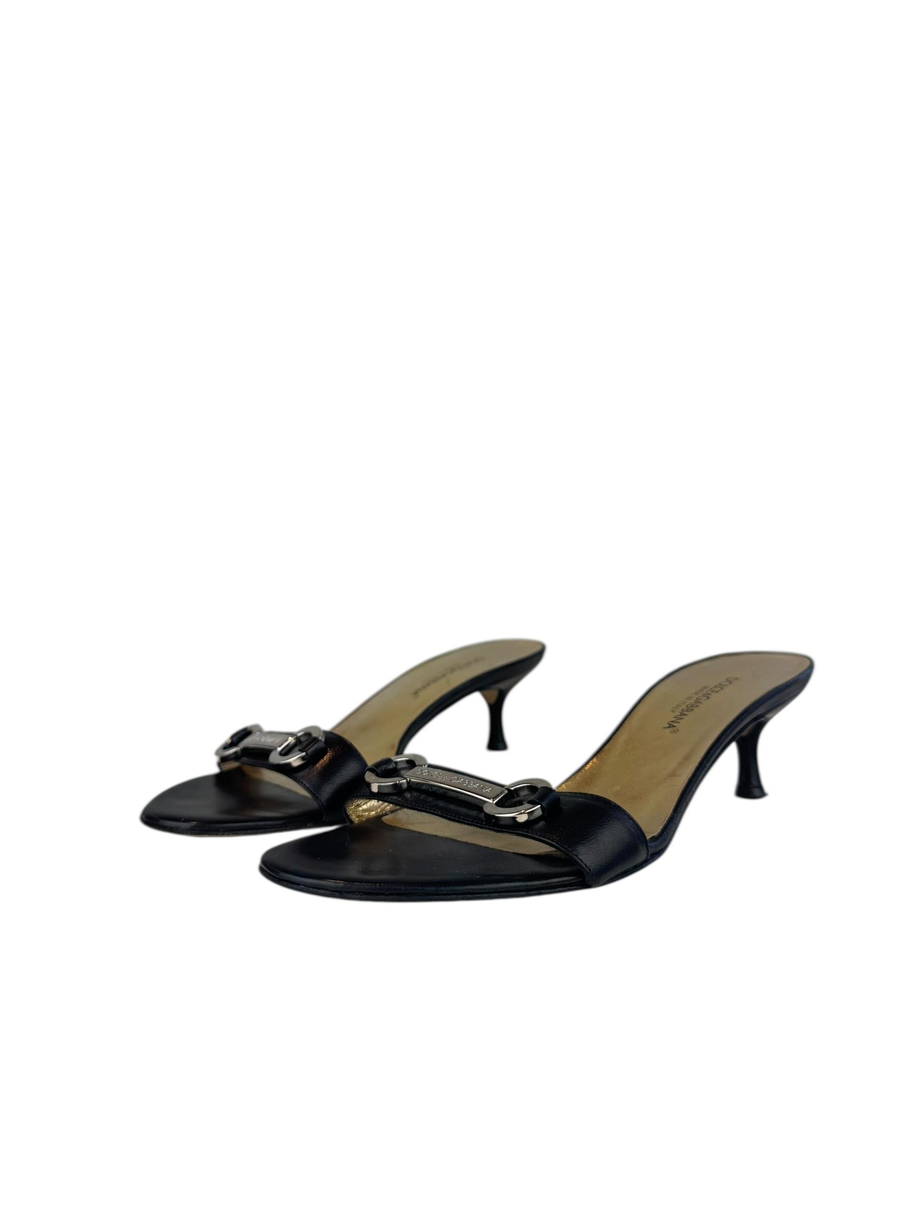 DOLCE GABBANA BLACK LEATHER HEELS