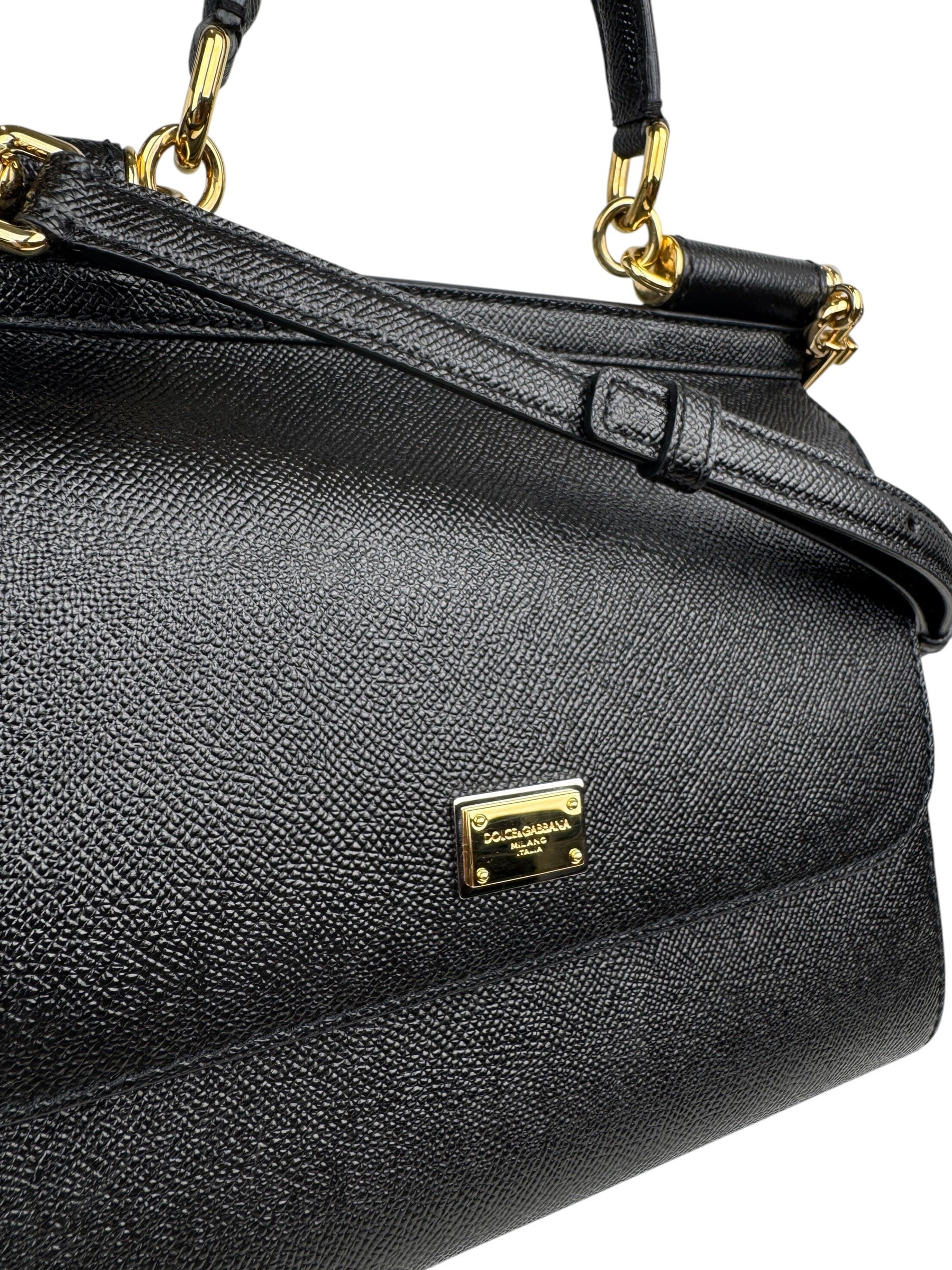 DOLCE GABBANA BLACK LEATHER SICILY BAG