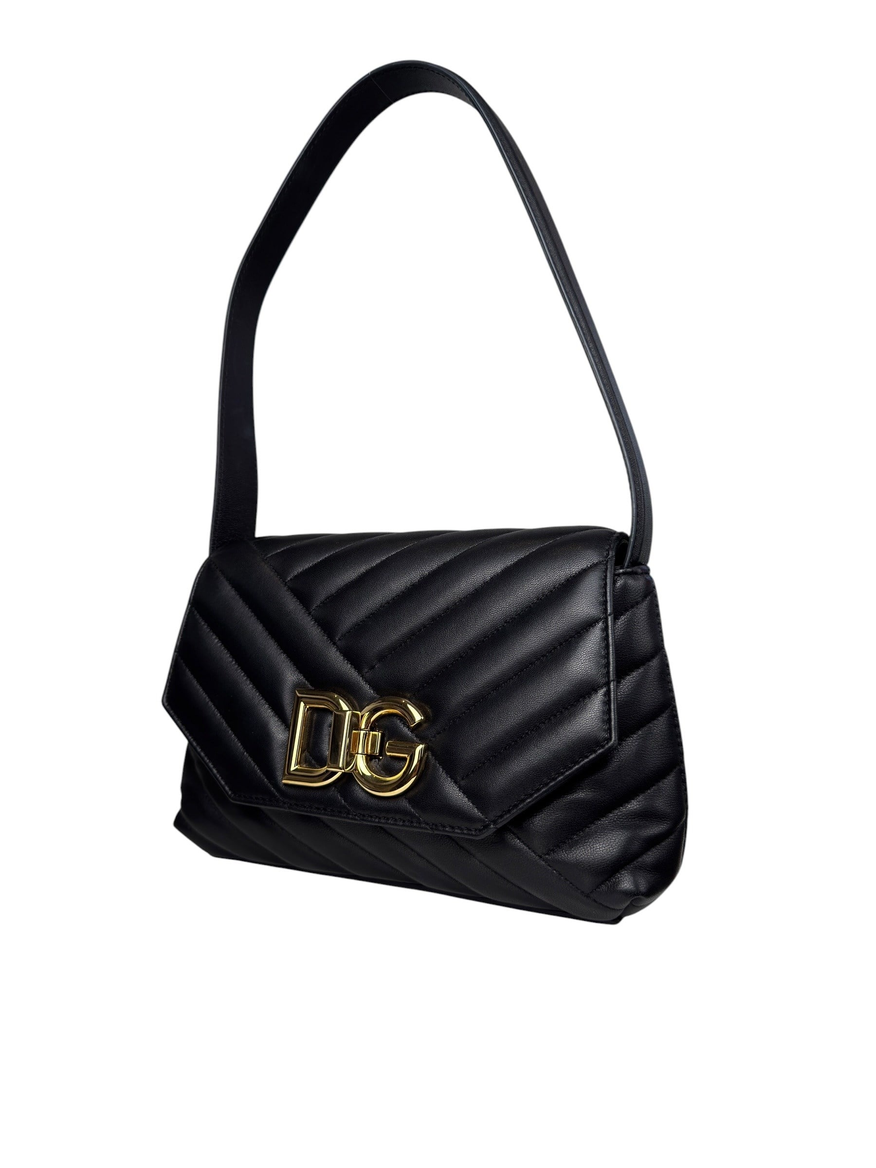 DOLCE GABBANA BLACK PADDED LEATHER SHOULDER BAG